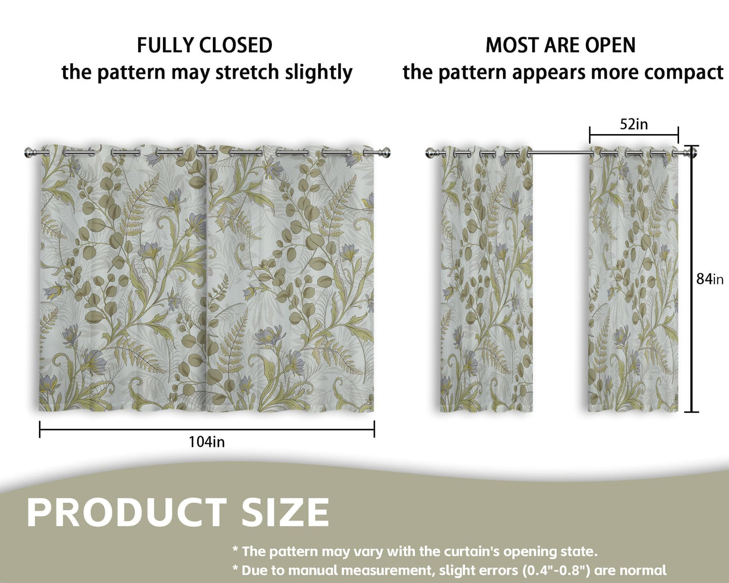 soeeao Sage Green Vintage Botanical Blackout Curtains Patterned Plant Leaf Window Drapes for Bedroom Living Room, 84 inch Length 2 Panels Set, 52x84 inch