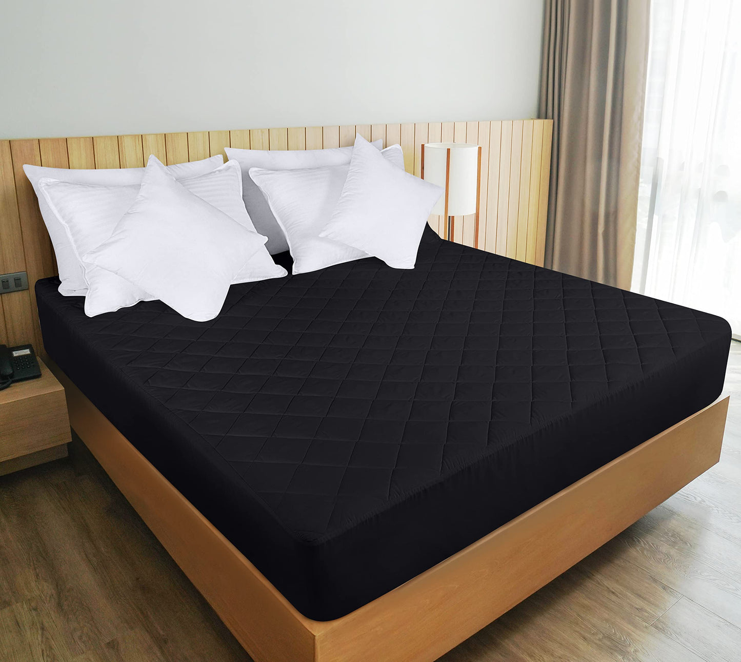 Quilted Fitted Mattress Pad, Queen Mattress Protector Topper with Deep Pocket Stretches up to 16 Inches, Machine Washable Mattress Cover by Utopia Bedding (Black)