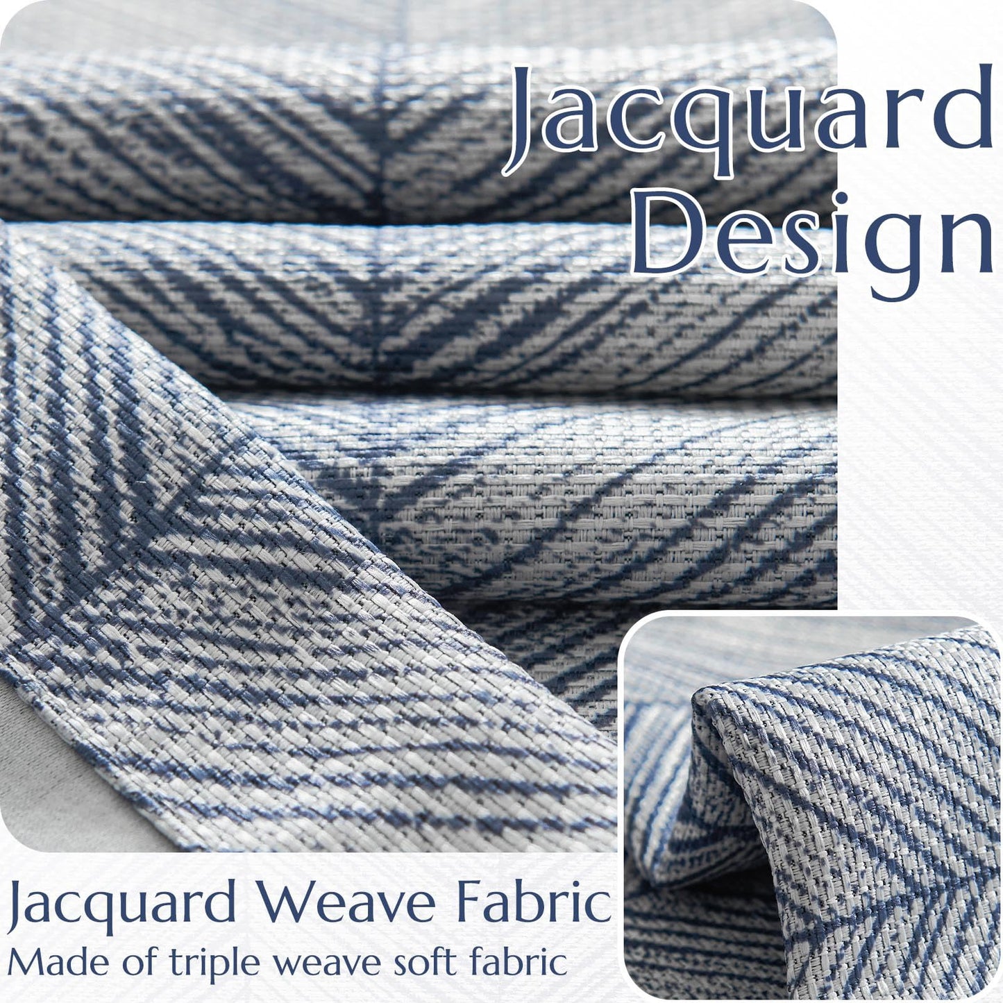 jinchan Blue Printed Curtains 84 Inch Length for Living Room Grommet Jacquard Curtains with Herringbone Pattern Modern Room Darkening Drapes Bedroom Window Curtain Set 2 Panels