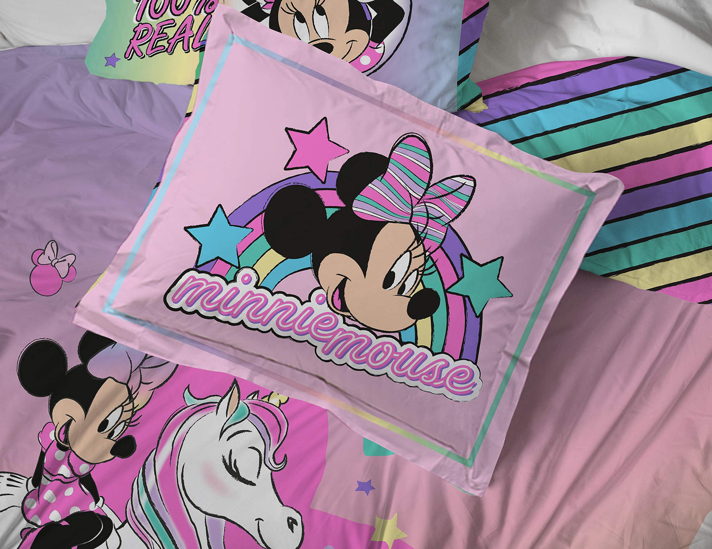Jay Franco Disney Minnie Mouse Unicorn Dreams 7 Piece Full Bed Set - Includes Reversible Comforter & Sheet Set Bedding - Super Soft Fade Resistant Microfiber - (Official Disney Product)