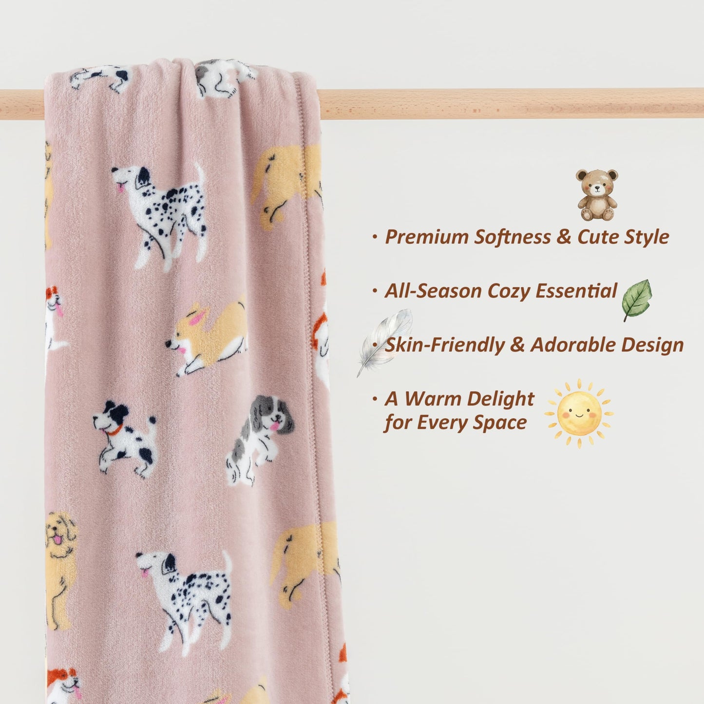 Sushing Cartoon Fleece Blanket, Cute Animal Characters Plush Home Decor, Soft Lightweight Gift for Adults Kids, Machine Washable, 90in x 90in, Pups