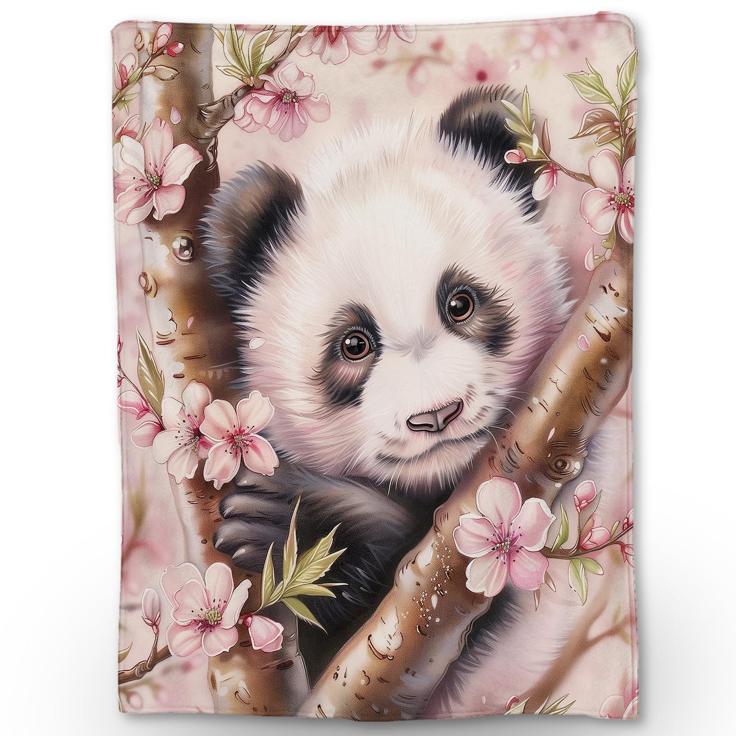 Ti Caldi Panda & Cherry Blossom Blanket, Soft Fuzzy Lightweight Animal Flannel Throw Blanket for Couch, Bed, Travel & Outdoor Use, Warm Cozy Decor Blankets for Women Girls 60×50 in