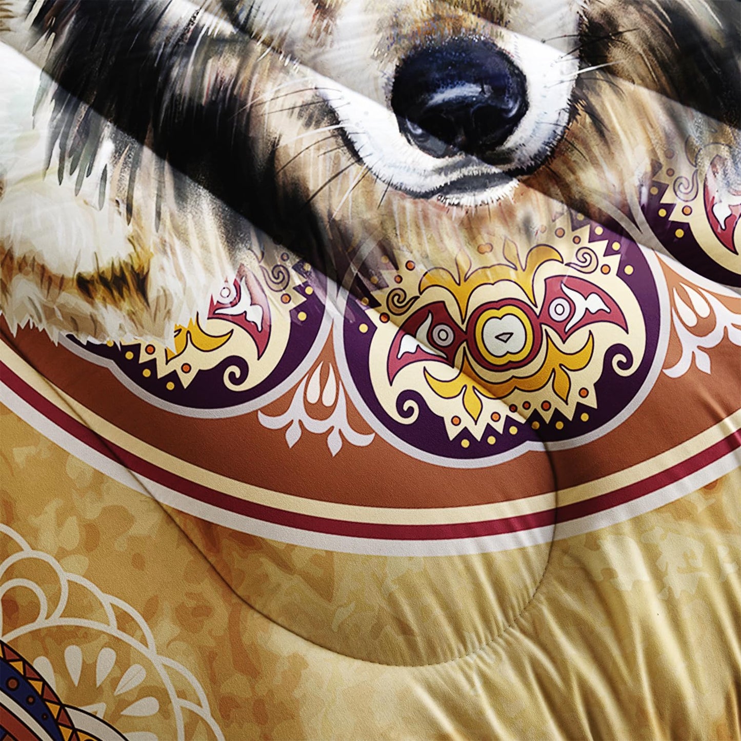 AILONEN Dreamcatcher Wolf Comforter Set Queen Size,Native American Wolf Bedding Set,Bohemian Comforter Sets,American Indian Theme Duvet Set 3 Pieces, 1 Quilt and 2 Pillowcases