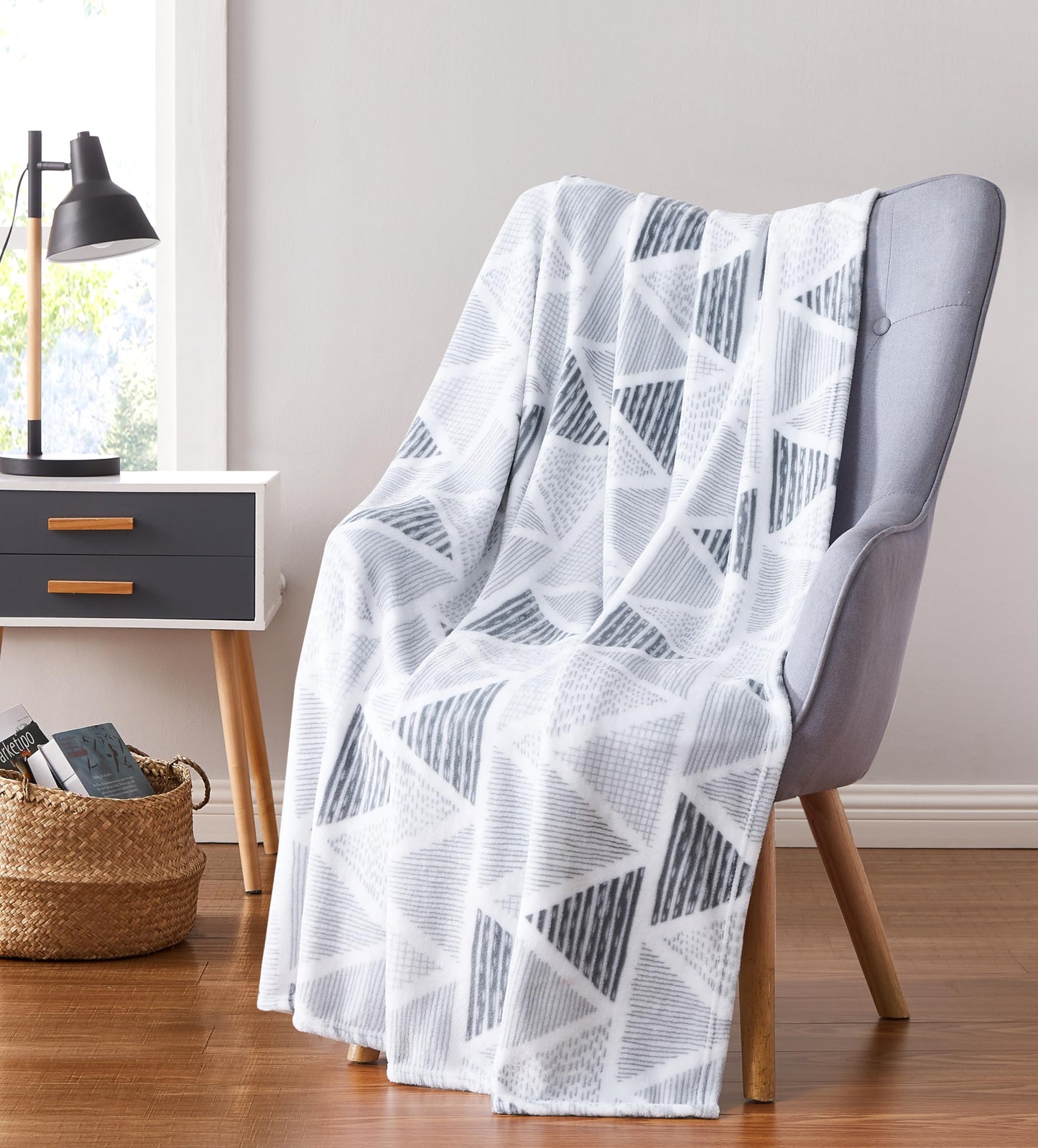 Serafina Home Throw Blanket: Velvety Soft, Durable Fleece Accent for Bed or Couch (Triangle Geo, 50 x 60 inches)