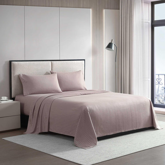 Vera Wang - King Size Sheets Set, Smooth & Crisp Cotton w/Textured Weave, Lightweight for Year Round Comfort- Bed Sheets with Matching Pillowcases & Fitted Sheet (Dobby Stripe Pink)