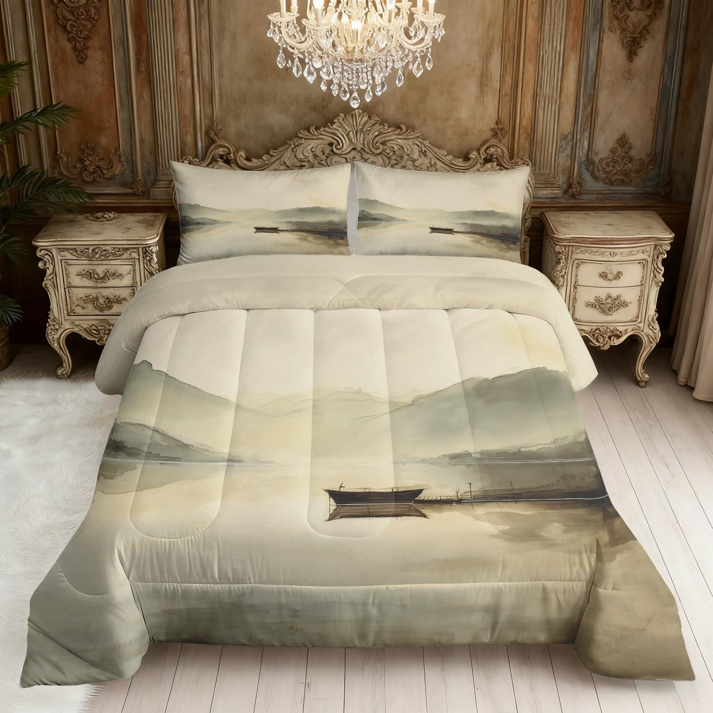 TANCAPRIUM Asian Comforter Set Twin - Japanese Landscape Bedding Set & 2 Pilow Cases for All Season - Soft Reversible Down Alternative 3 Piece. Asian Bedrom Decor