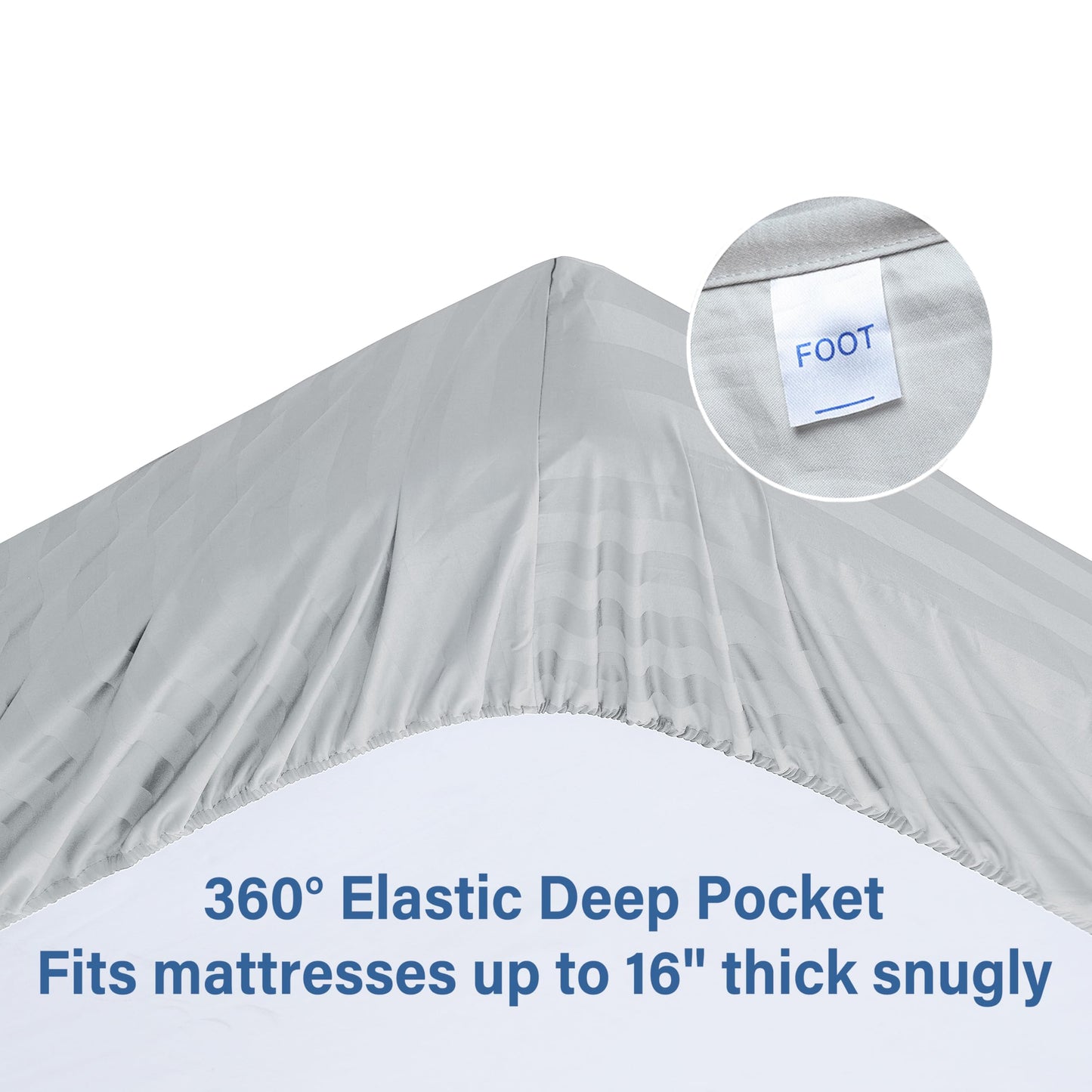 2 Pack Queen Fitted Sheets Only, 100% Egyptian Cotton, Super Soft 600 Thread Count Sateen, 16" Deep Pocket Bottom Sheets, Breathable Hotel Quality, Durable All-Around Elastic, Striped Grey