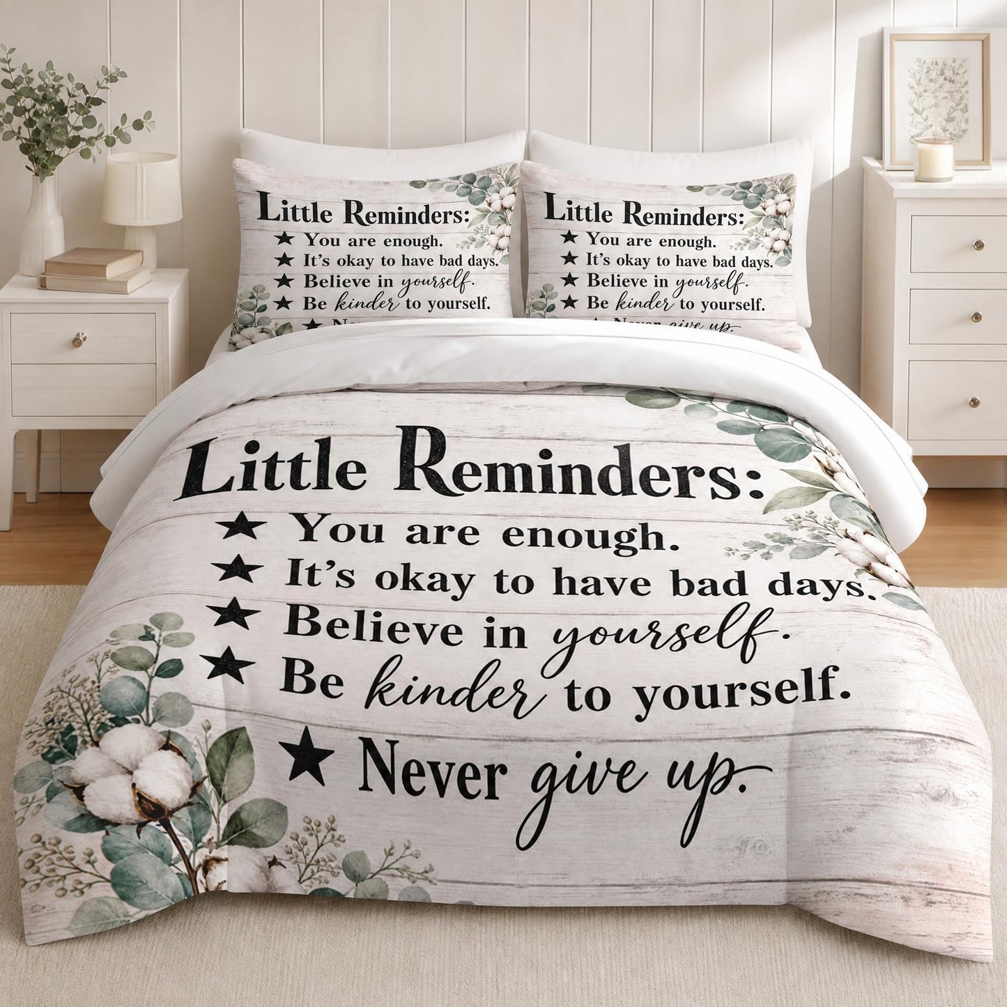 Boewywh Comforter Set Twin Size Motivational Farmhouse Inspirational 7 Pcs, Bedding for Kids and Adults, Bed Sheet Sets with Fitted Sheet 2 Pillowcases & 2 Shams for Bedroom Bed Decor