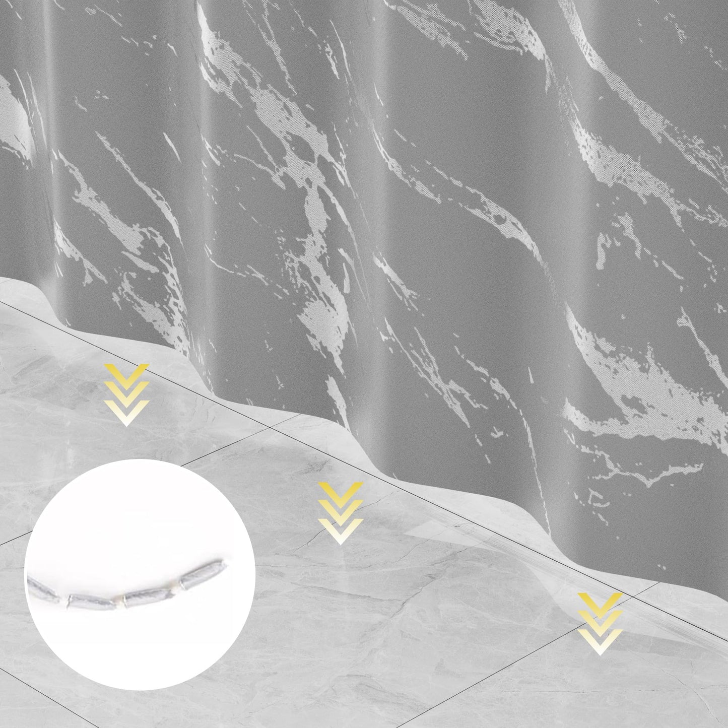 Yiwshcut Gray Marble Shower Curtain Set with Silver Metal Hooks, Fabric Shower Curtain for Bathroom, Modern Luxury Bathroom Curtain, Water-Resistant Polyester Bath Curtain, 72 x 72 Inches