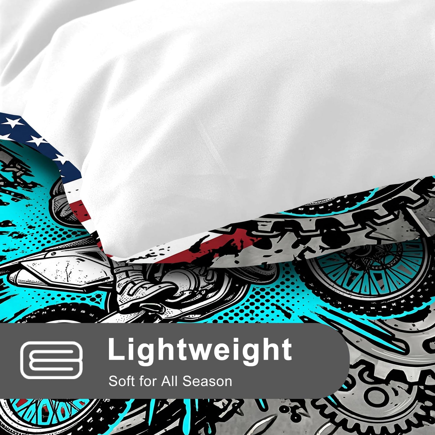 VTKON Motorcycle Comforter Set for Teens Queen 3Pcs with 1 Comforter and 2 Pillowcases Cool American Flag Bedding Boys Cool Bed Set Microfiber for All Season
