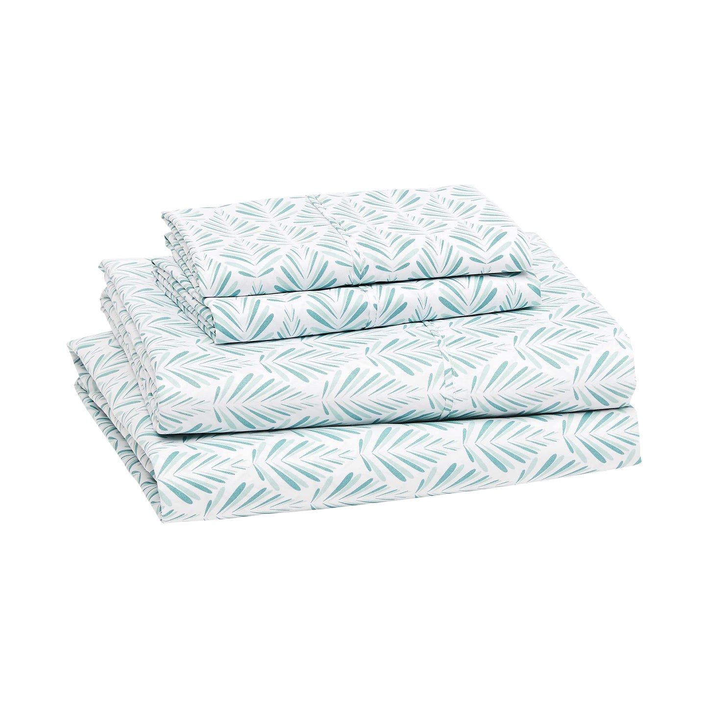 Amazon Basics Lightweight Breathable Wrinkle Resistant Microfiber 4-Piece Bed Sheet Set with 14-Inch Deep Pockets, Full, Aqua Fern, Printed