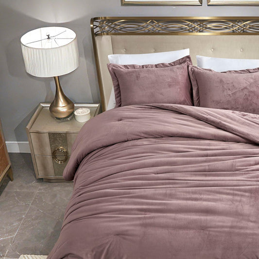 HUMESIIL Poly Plush Comforter Set, Poly Plush Fabric for Both Front and Reverse, with Downalternative Fill, 3 Pieces King 106"x96", Dusty Mauve