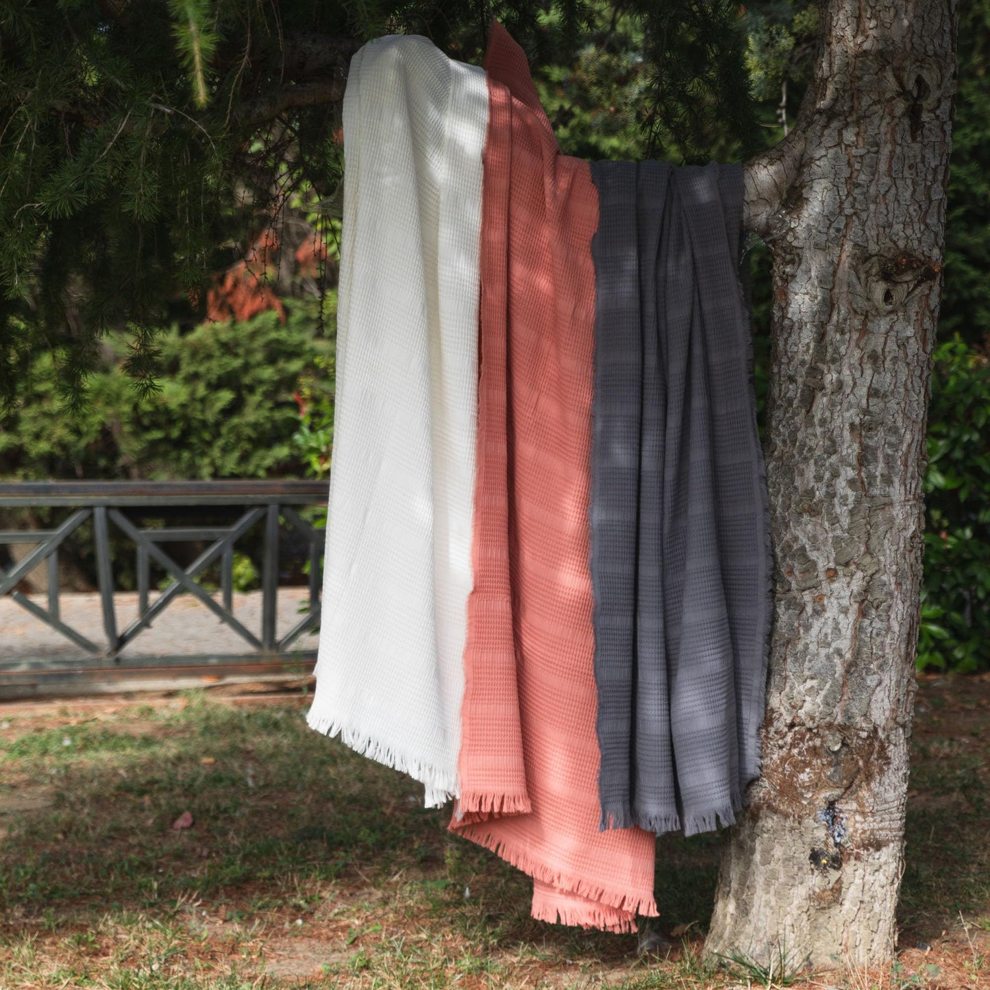 Jojomia Mira Waffle Throw Blanket with Tassels - 50x66 Inch - 100% Turkish Cotton Tencel Breathable Blend Lightweight Blanket for Couch, Sofa, Bed