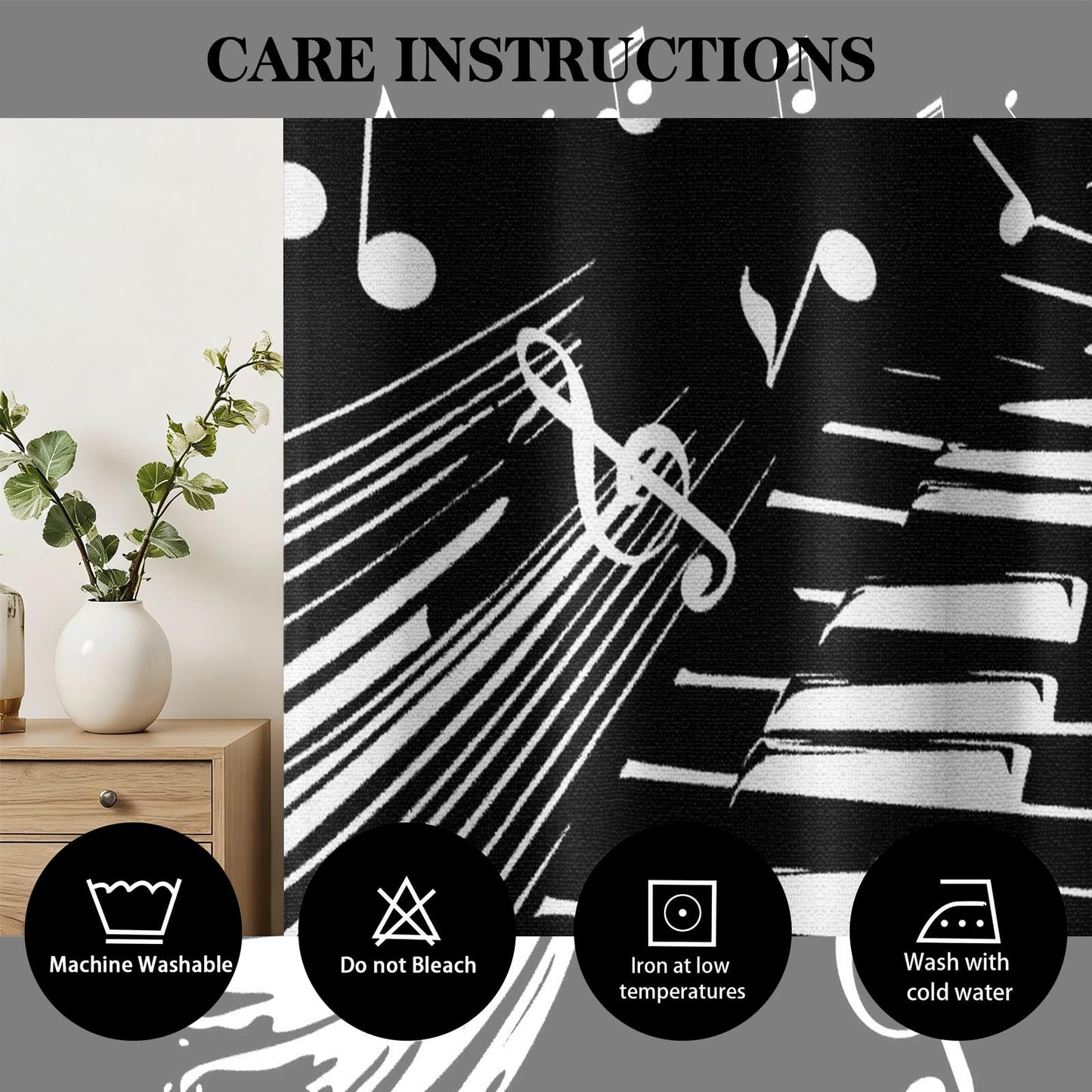 MBVZGUK Black and White Piano Keys Room Darkening Curtains, 84 Inch Long 2 Panels, Music Note Treble Clef Print Thermal Insulated Window Drapes, Light Blocking Curtain for Piano Themed Home Decor