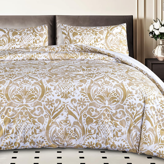 ALPHA HOME Comforter Set King Size, All Season Bedding Comforter Set, Comfortable Classic Damask Pattern Comforter Set with 100% Cotton Fabric (1 Comforter, 2 Pillowcases)
