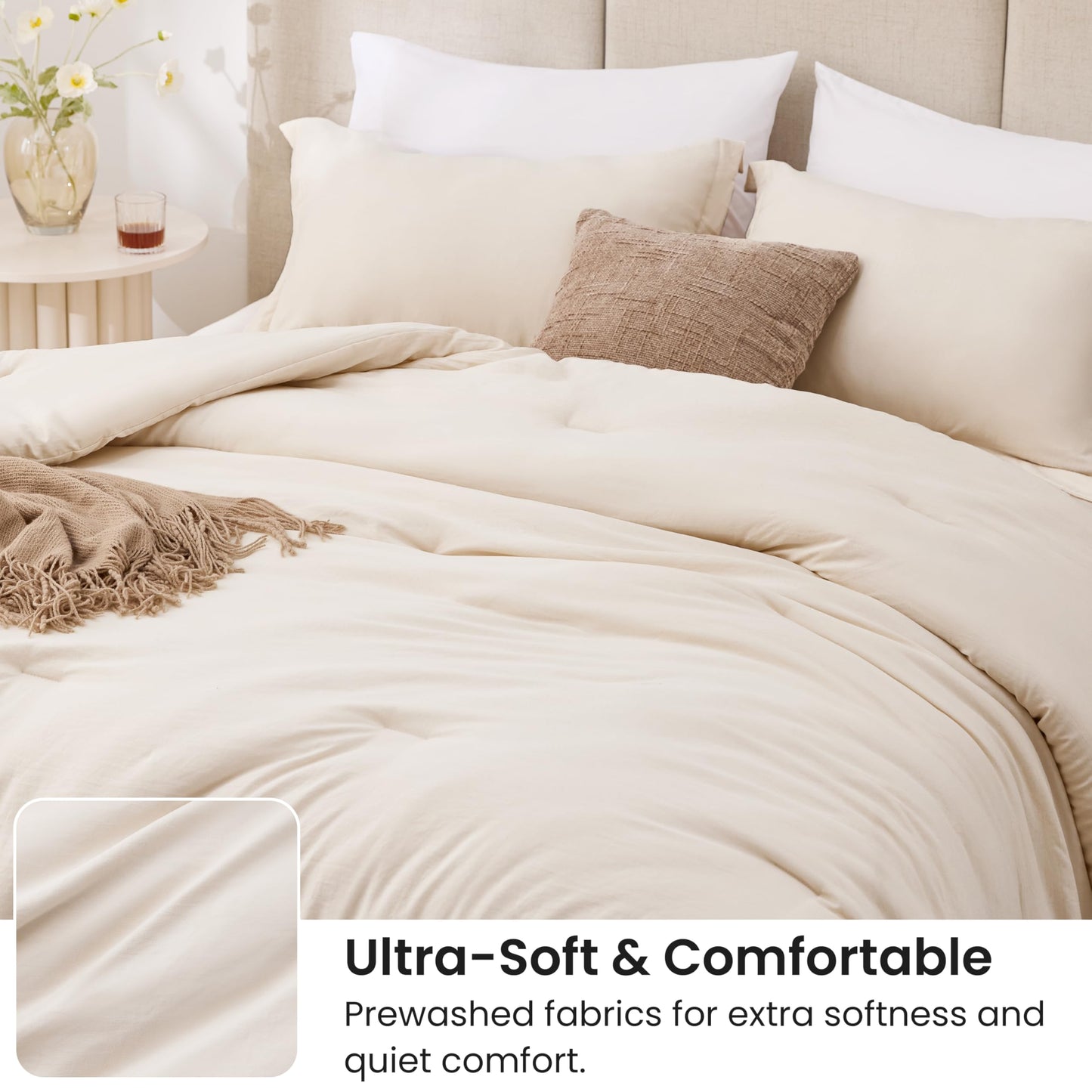 Love's cabin Beige Twin/Twin XL Comforter Set, 2-Piece Prewashed Bed Set with 1 Comforter (66 x 90 in) & 1 Pillowcase, Lightweight & Breathable for All Seasons