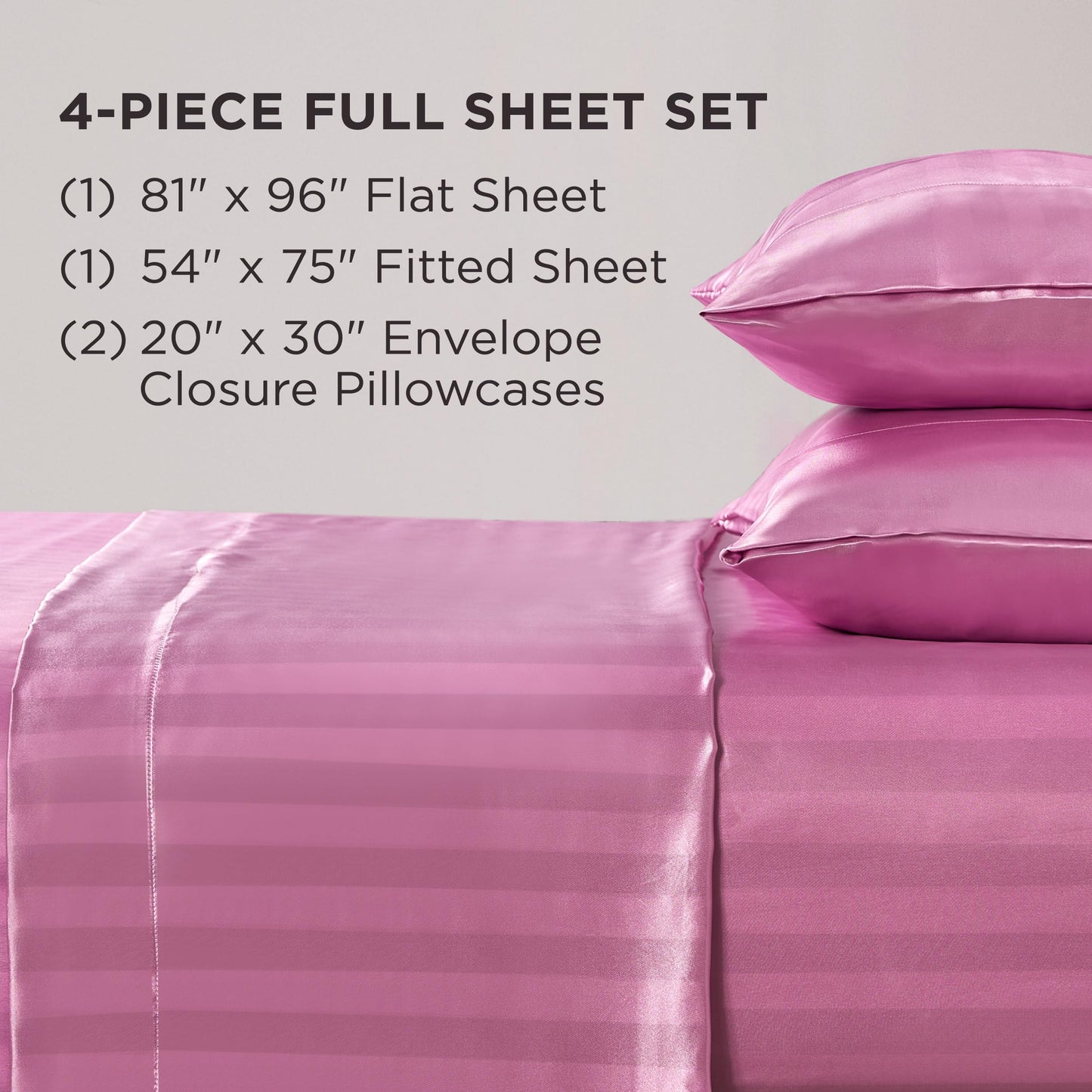 Juicy Couture Silky Satin Damask Sheet Set - Luxury Pink Bedding - Smooth Striped Sheets - Full Size