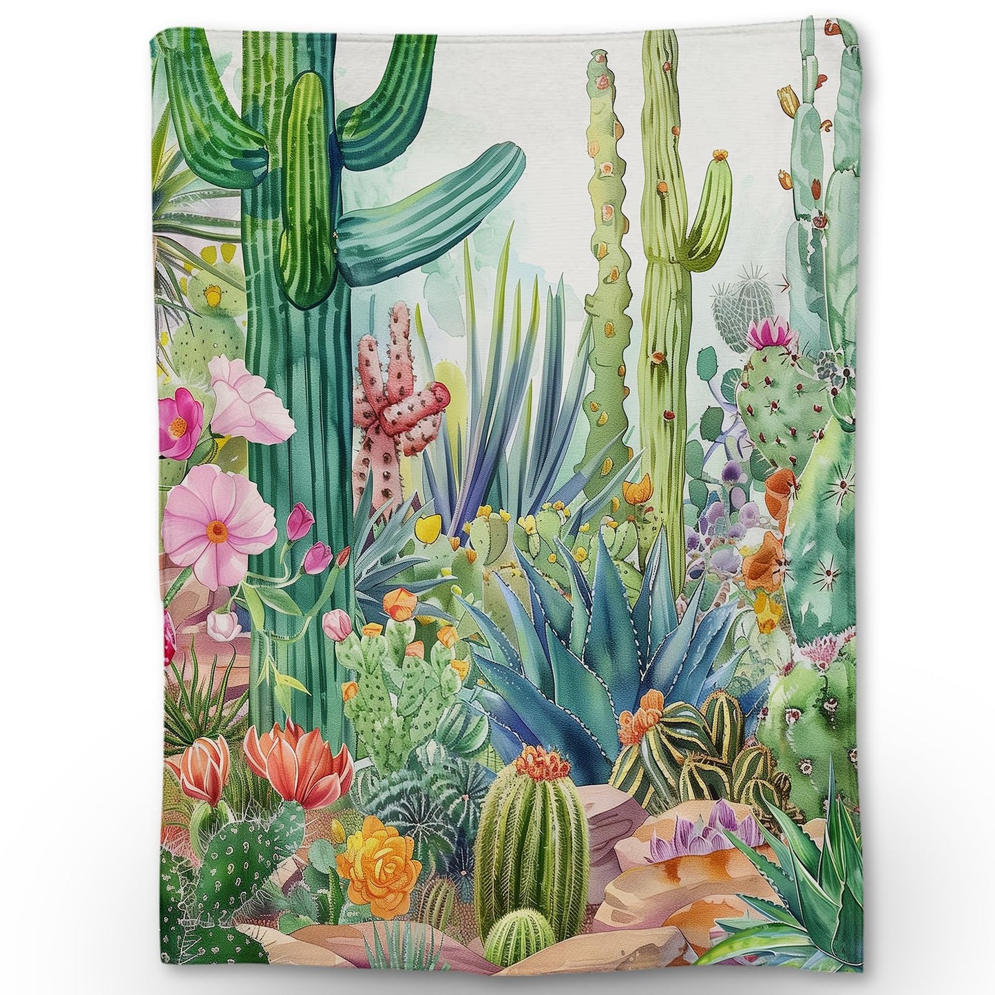 Ti Caldi Hand Drawn Cactus Blanket - Soft Cozy Lightweight Flannel Throw Blanket for Couch, Bed, Travel & Outdoor | Warm Fuzzy Blankets for Adults Kids Women Boys Girls 50×60 in