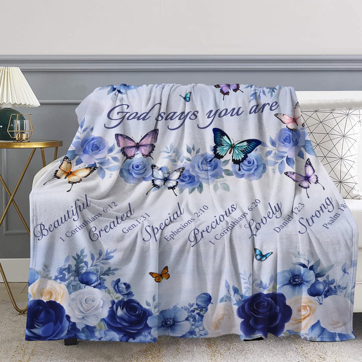 Pertos Christian Gifts for Women, Religious Inspirational Spiritual Gifts Blanket, Butterfly Floral Prayer Throw Blanket for Couch Bed 60"x50"