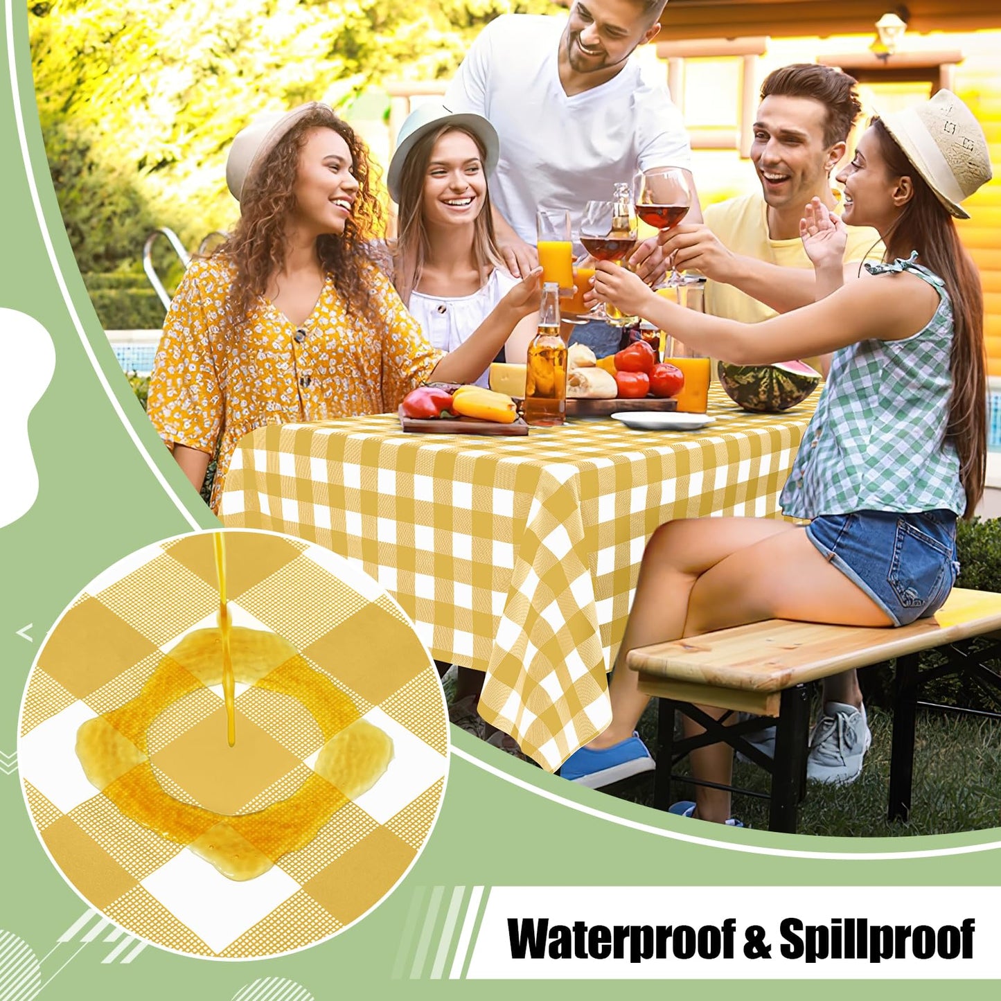 misaya 3 Packs Buffalo Disposable Table Cloth, 54 x 108 Inch Waterproof Plastic Tablecloth, Rectangle Gold and White Checkered Table Covers for Picnic, Birthday, Party, Back to School