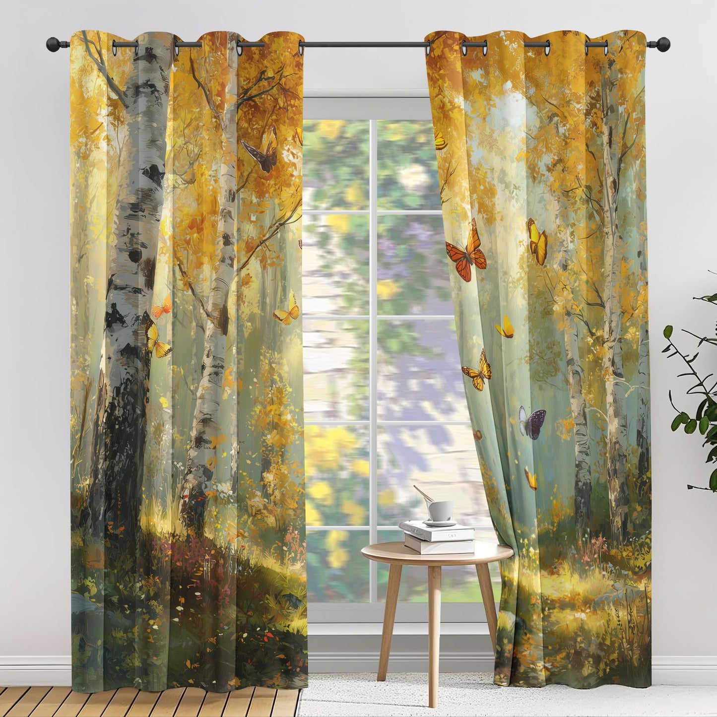 Fall Forest Curtains 84 Inch Length - Birch Tree Blackout Curtains for Bedroom Living Room, Thermal Insulated Room Darkening Grommet Autumn Landscape Drapes Window Treatments, 42Wx84L, 2 Panel Set
