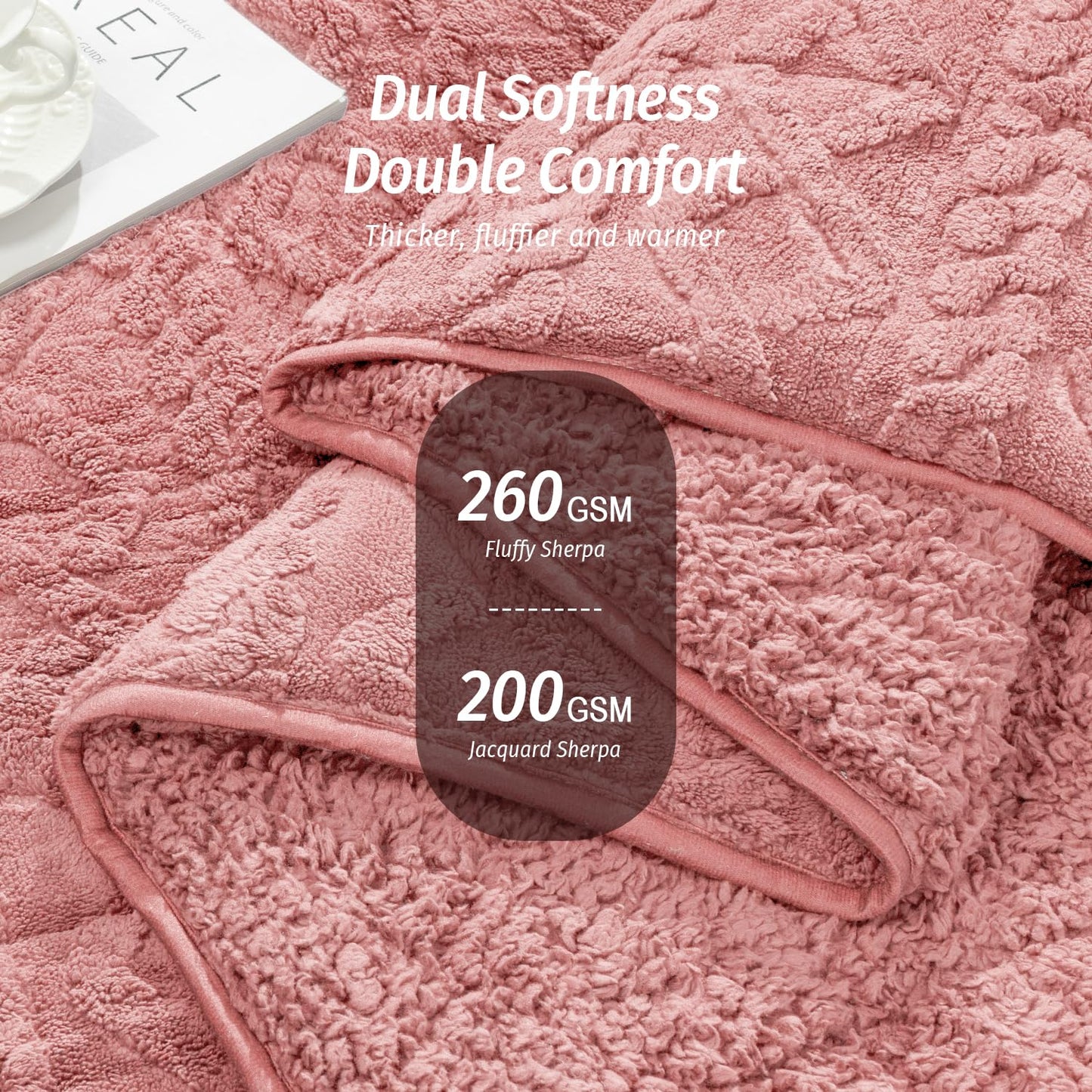 Wemore Weighted Blanket for Adults Twin Size 15 lbs, Dual Sided Soft Fuzzy Jacquard Sherpa Weighted Blankets, Cozy Fluffy Knitted Heavy Blanket, Apricot Pink, 48 x 72 inches