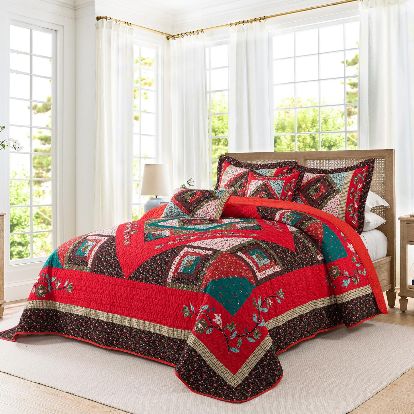 BEDIFANY Queen Size Quilt Set - Cotton Bedspreads Queen for Bed - Lightweight Farmhouse Queen Quilt Bedding Sets for All Seasons, 3 Pieces