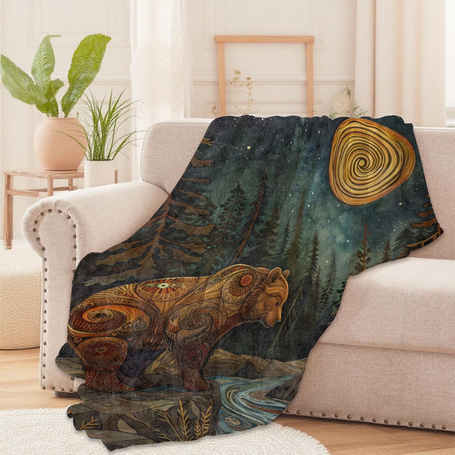 Tribal Bear Forest Throw Blanket for Boys Girls Kids Adults Women, Fuzzy Warm Soft Cozy Flannel Blankets Gifts for Bedroom, Couch, Travel, Home Decor 50x60 in