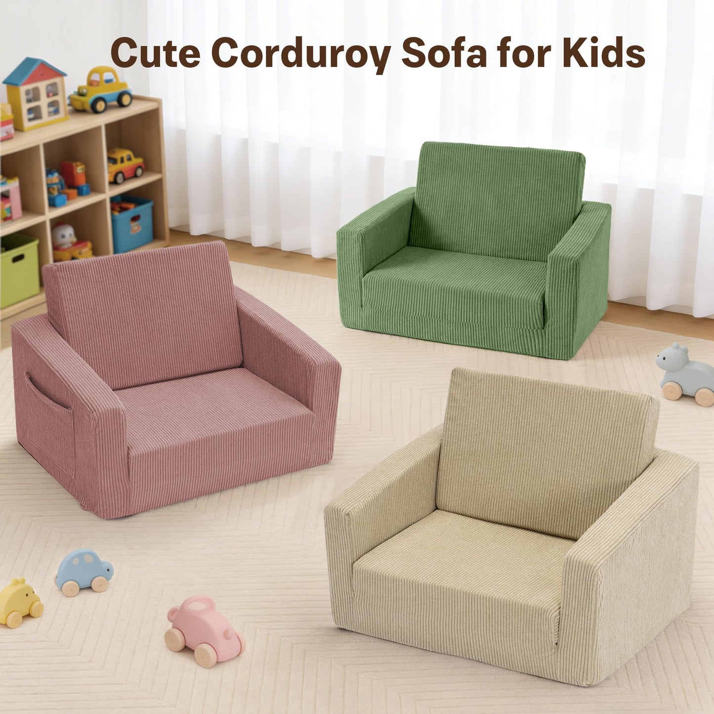 Bubble Ball Comfy Kids Couch, 2-in-1 Foldable Kids Sofa Chair, Pink