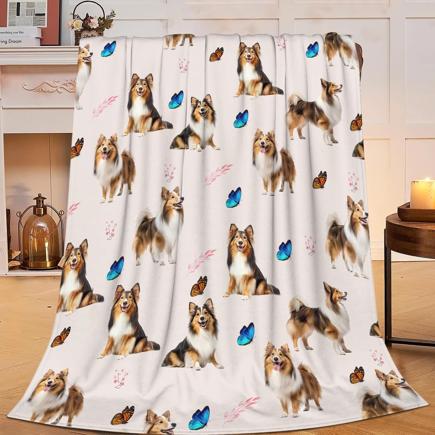 Sheltie Shetland Sheepdog Throw Blanket Dogs Lover Flannel Blankets Plush Super Soft Cozy Warm Decor Gifts for Boys Girls Kids Adults Men Women 40" x 50"