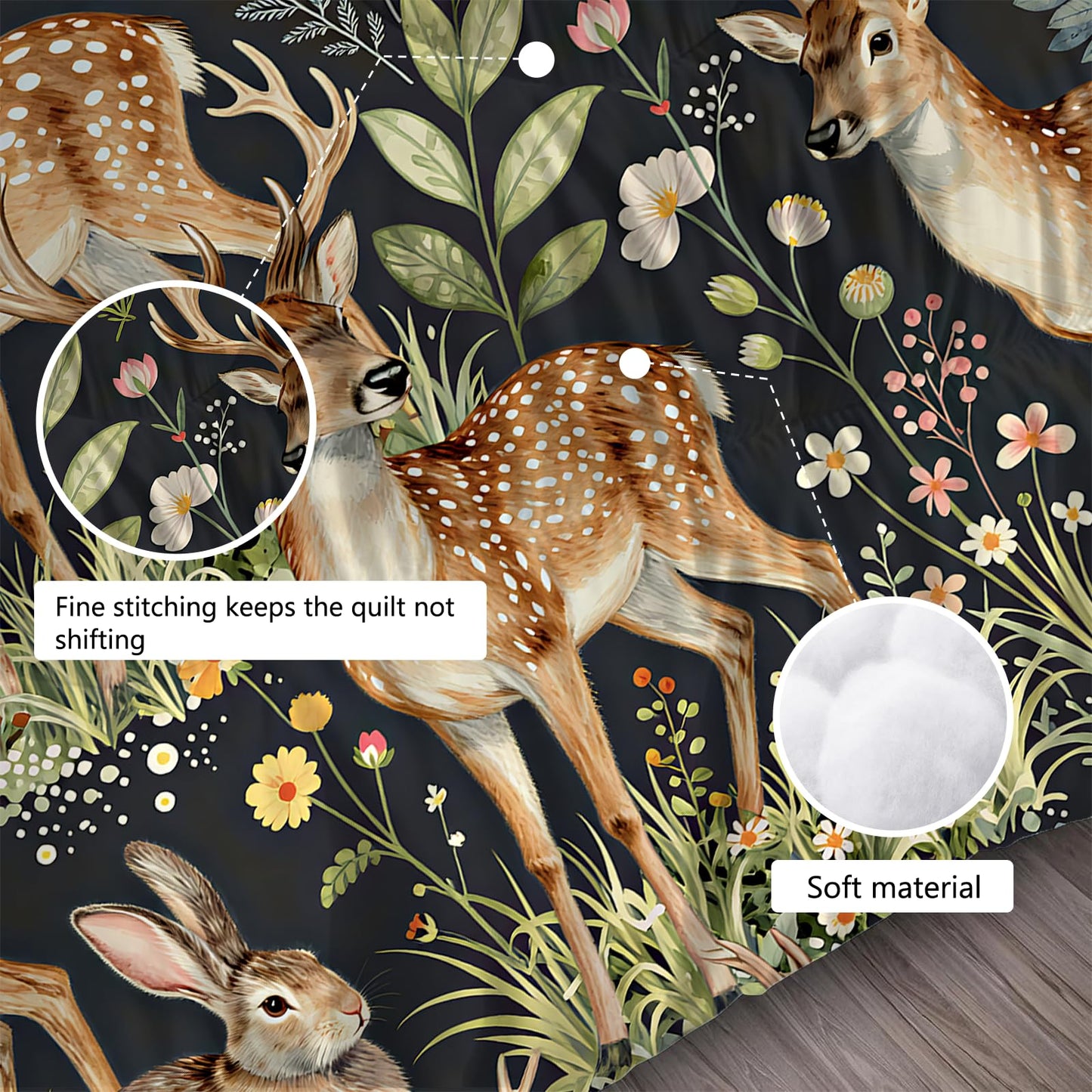 EDGZKO Hunting Themed Comforter Set, Queen Size Deer Rabbit Bedding Set for Boys Girls Kids Teens Adults, Elk Moose Quilt Duvet Bed Set, Wild Animals Bedroom Decor 1 Comforter & 2 Pillowcases