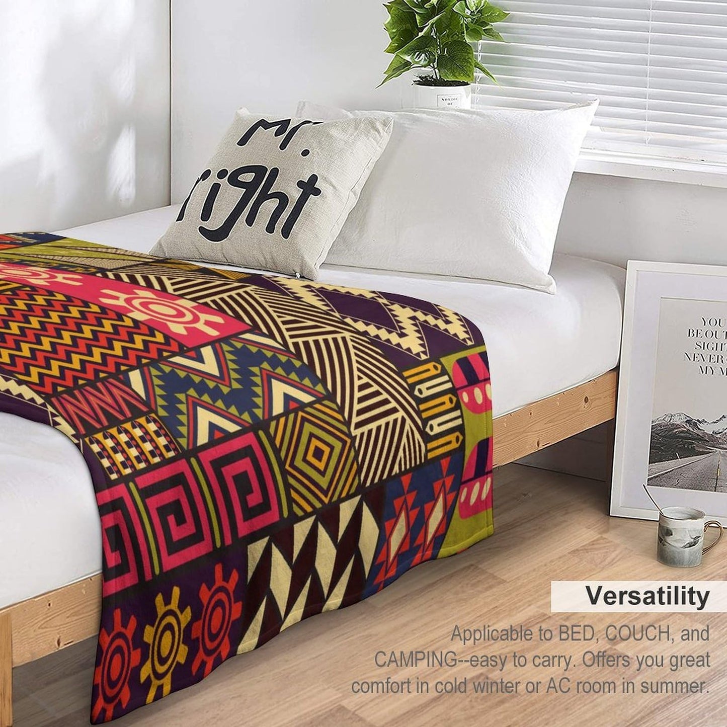 ZhiRain African Ethnic Throw Blanket African Indigenous Totem Geometric Abstract Pattern Blanket for Sofa Bed Couch Chair Or Dorm 50"x60"