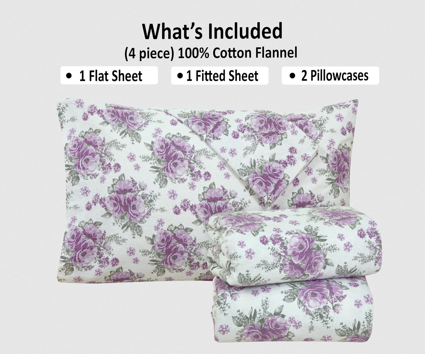 Bliss Casa 4 Piece 100% Cotton Flannel Sheets Queen Size Bed Set - Warm & Extra Soft - Deep Pockets, Breathable, All Seasons Comfy - Double Brushed Bed Sheet (Sabrina)