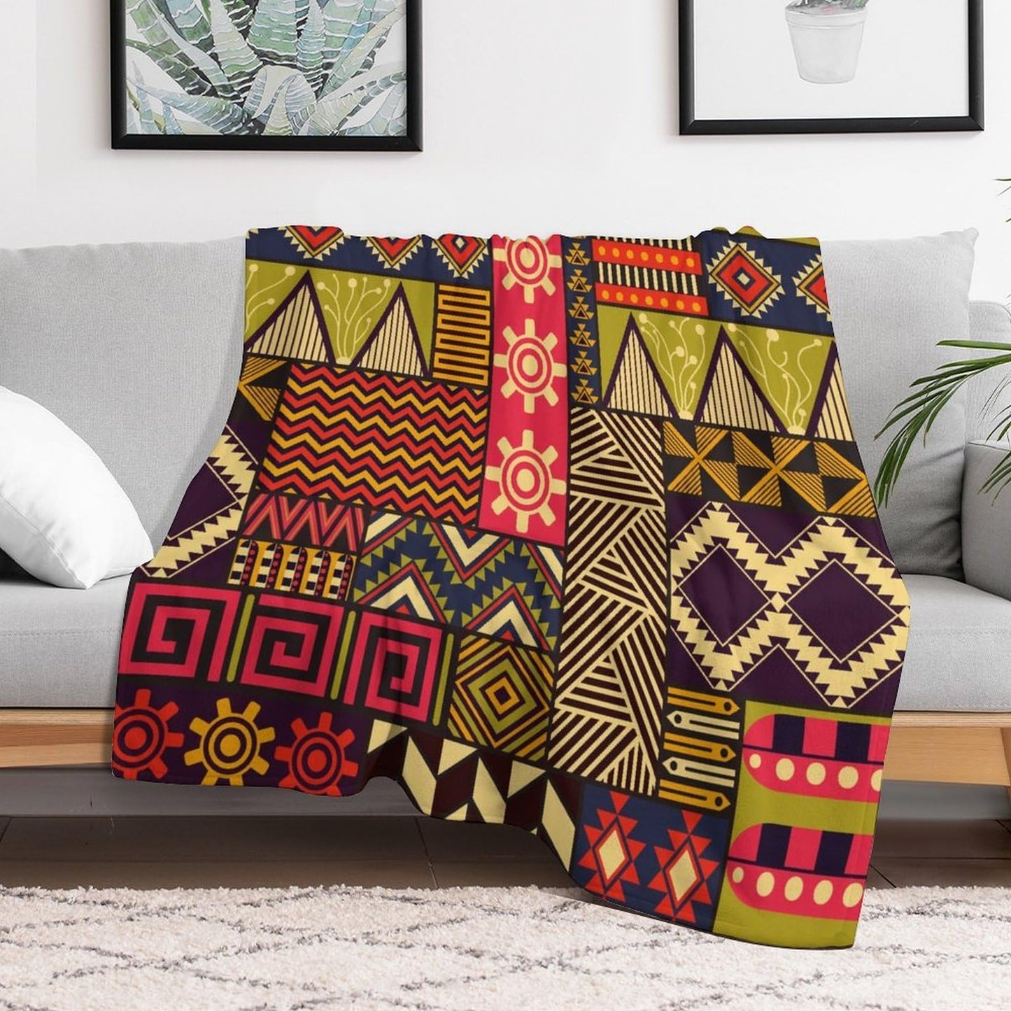 ZhiRain African Ethnic Throw Blanket African Indigenous Totem Geometric Abstract Pattern Blanket for Sofa Bed Couch Chair Or Dorm 50"x60"
