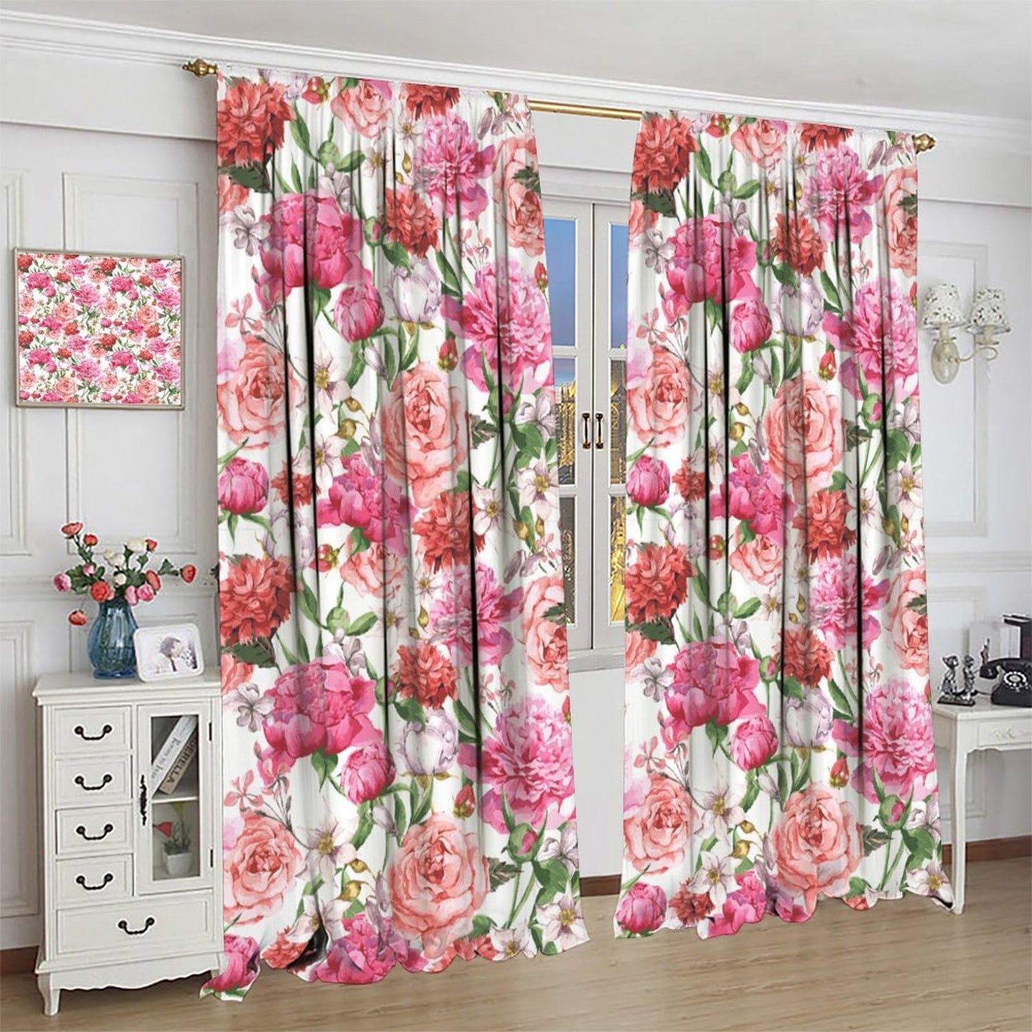 BenYaSong Watercolor Flower Blackout Window Curtain, Victorian Floral Pattern Painting Style Print with Peonie for Kitchen Bedroom Children Living Room Window Curtain Drapes 2 Panels 42x45 Inch