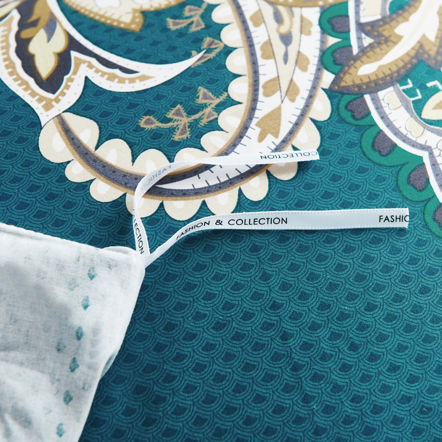 YuHeGuoJi Teal Paisley Duvet Cover King 100% Egyptian Cotton 3 Pcs Set 1 Beige Damask Duvet Cover with Zipper Ties 2 Pillowcases European Vintage Boho Damask Pattern Bedding Set Soft