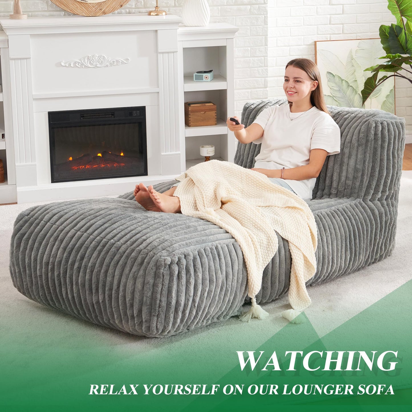Hobestluk Giant Memory Foam Bean Bag Chairs Sofa for Adults (Grey,Large)