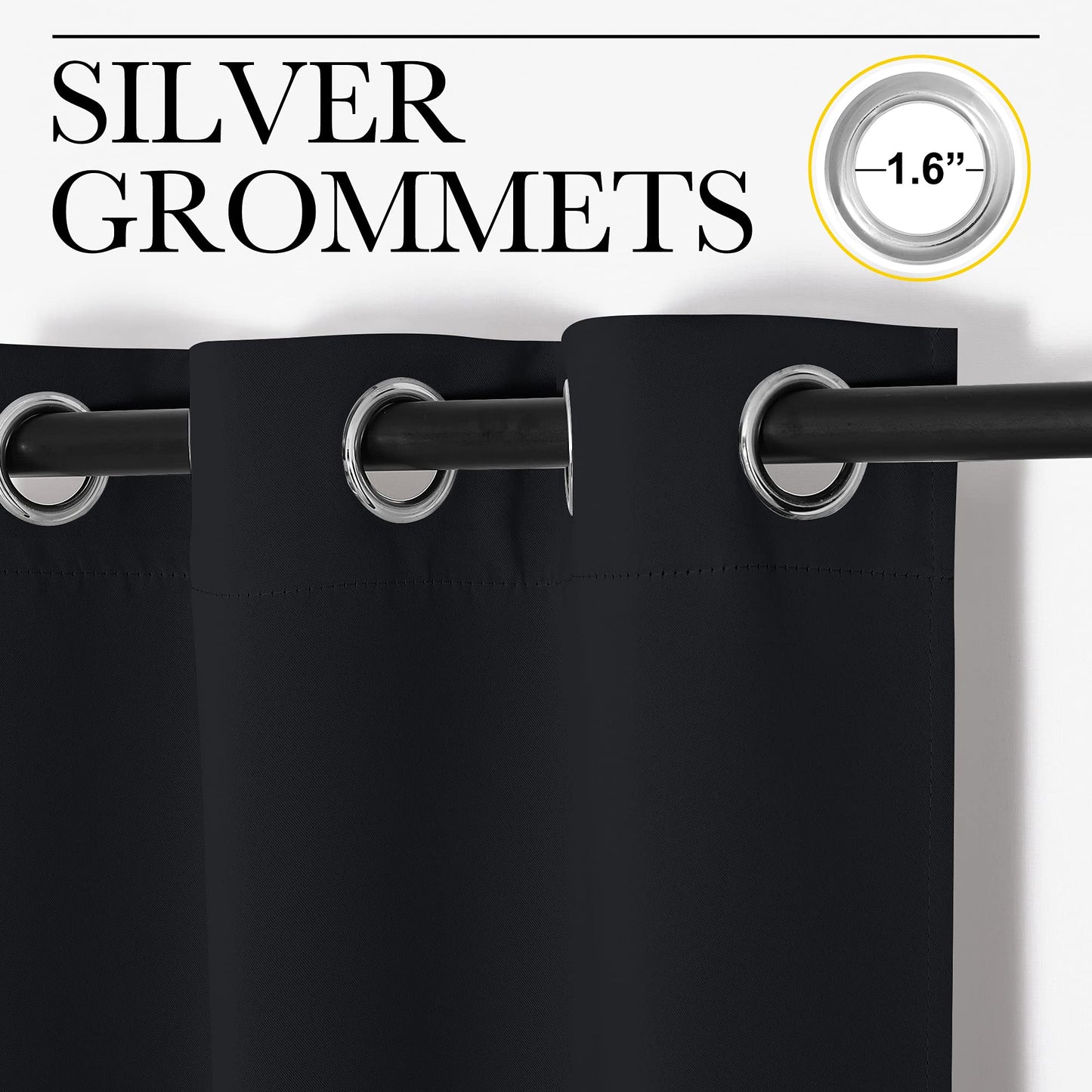 NICETOWN Halloween Bathroom Blackout Curtains and Drapes, Black Solid Thermal Insulated Grommet Blackout Drapery Panels for Window (2 Panels, 34 inches Wide by 45 inches Long, Black)