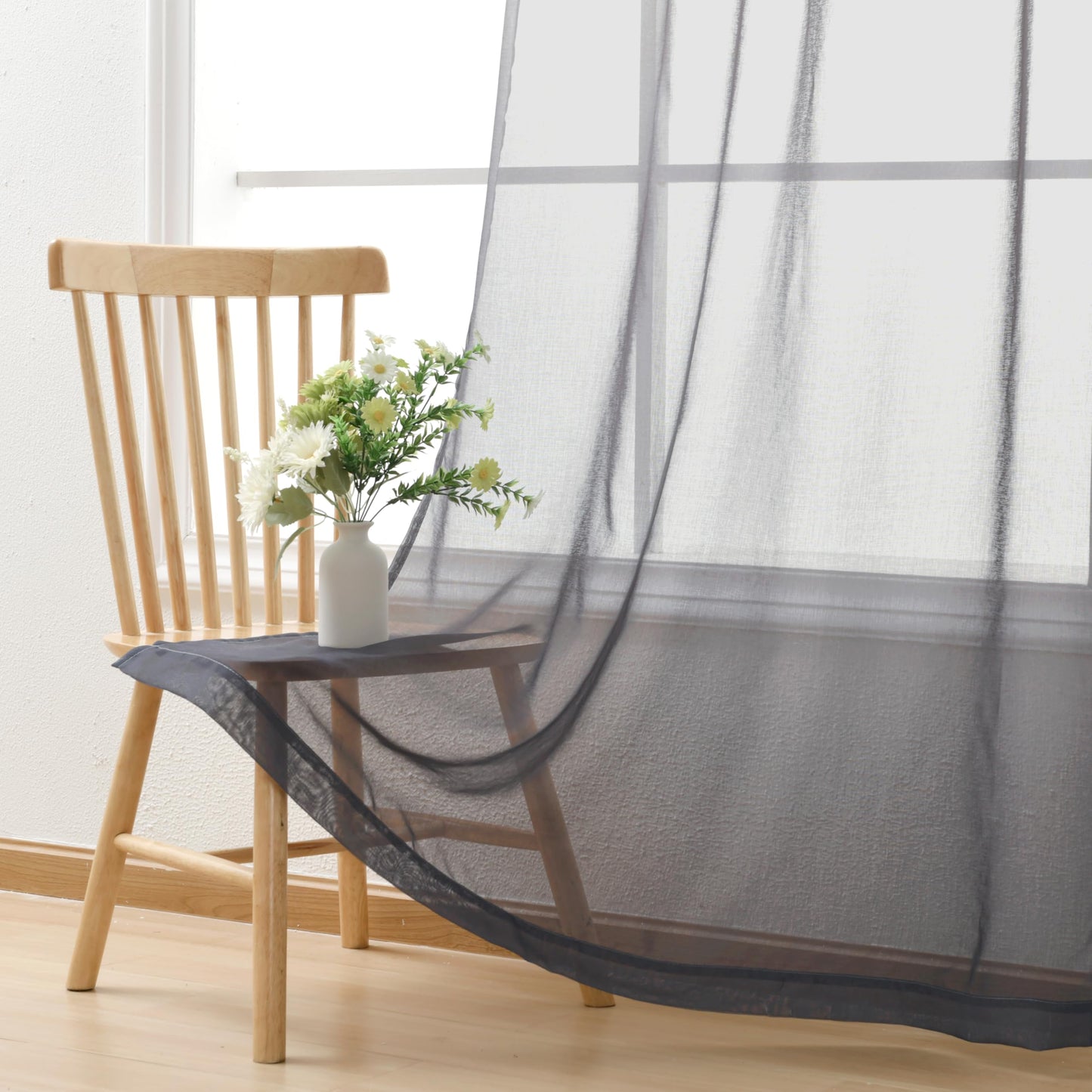 DWCN Grey Ombre Sheer Curtains - Gradient Semi Voile Grommet Top Window Curtains for Bedroom and Living Room, Set of 2 Panels, 52 x 84 Inches Long