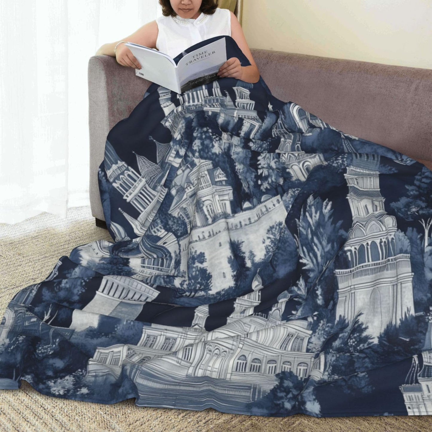 JXDXHCW Throw Blanket Small Size 50"X40" Inches Dark Blue City Architecture Soft Cozy Lightweight Blankets for Boys and Girls