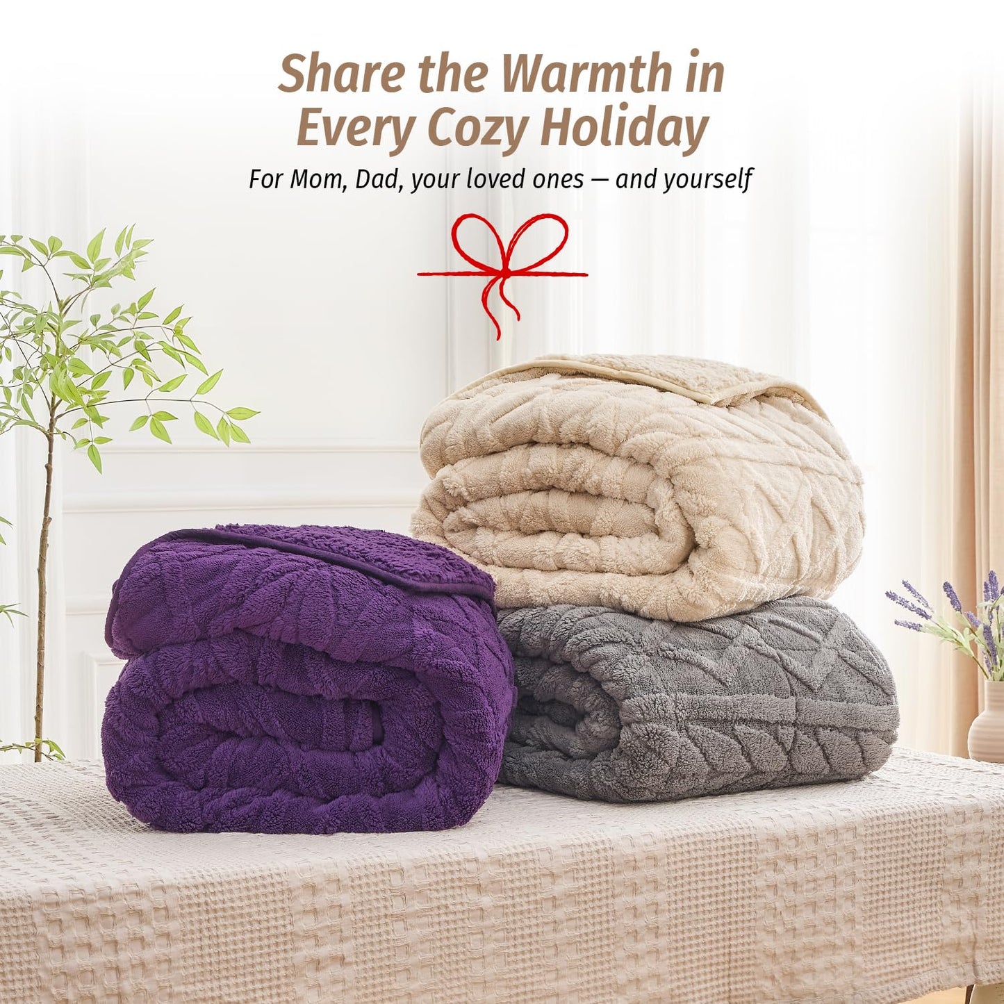 Wemore Jacquard Fleece Weighted Blanket Twin Size 60" x 80" 15lbs, Ultra Soft Cozy Sherpa Weighted Blankets for Adults, Ultra Fuzzy Heavy Blanket, Fluffy Warm Throw for Winter, Light Khaki