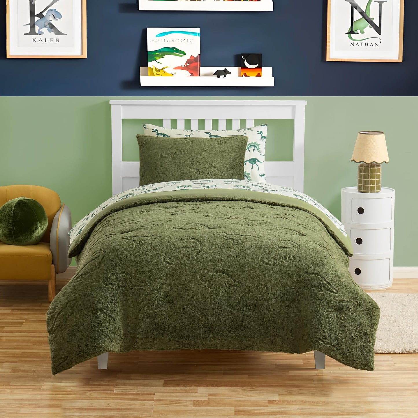 Twin Size Kids Comforter Set - Dinosaur Embossed Bedding Set Bed in a Bag for Boys and Girls Toddlers Sheet Set and Comforter, Dinosaur Embossed