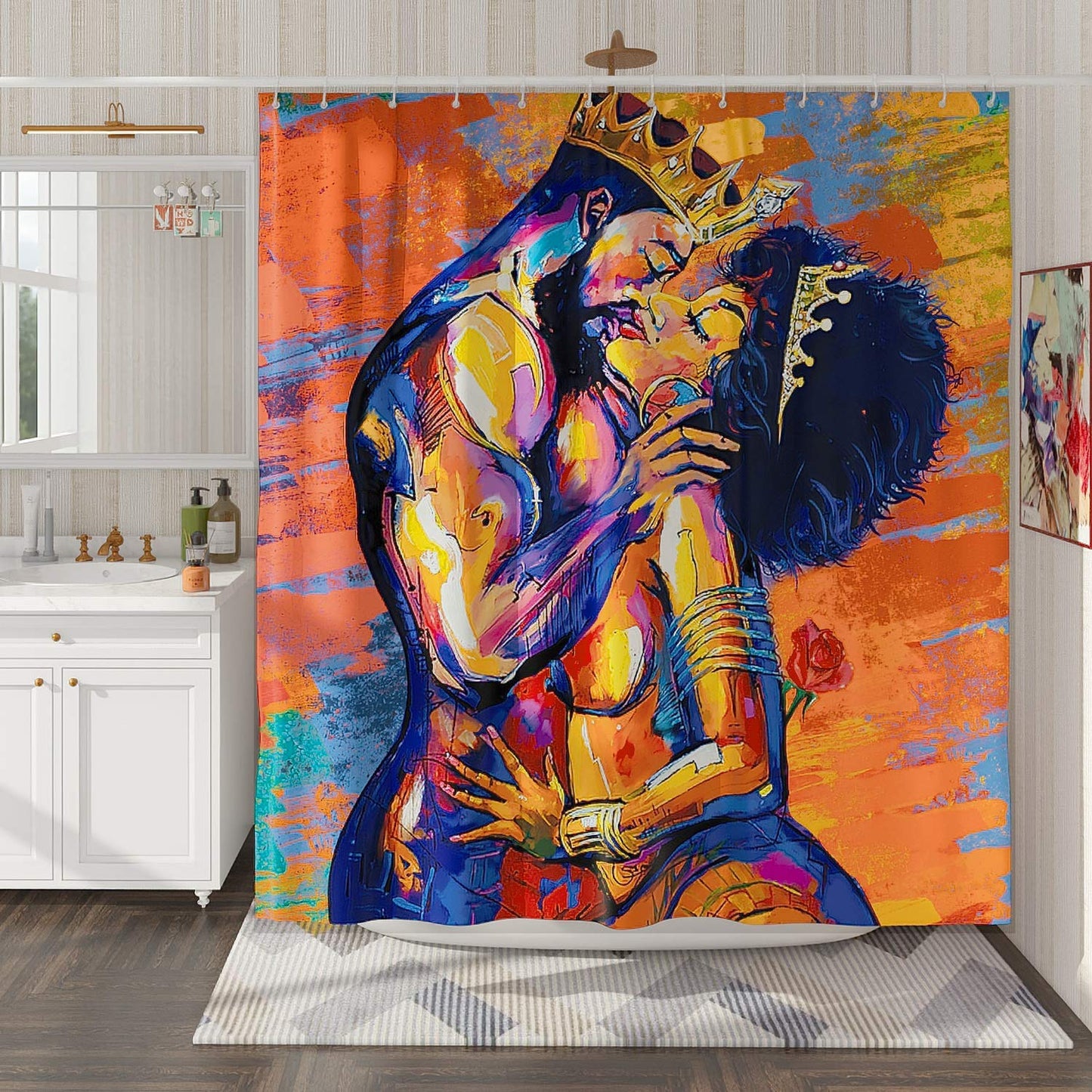 DESIHOM African American Shower Curtain Lovers Couple Shower Curtain Black Art Theme, Polyester Fabric-72" x 72"