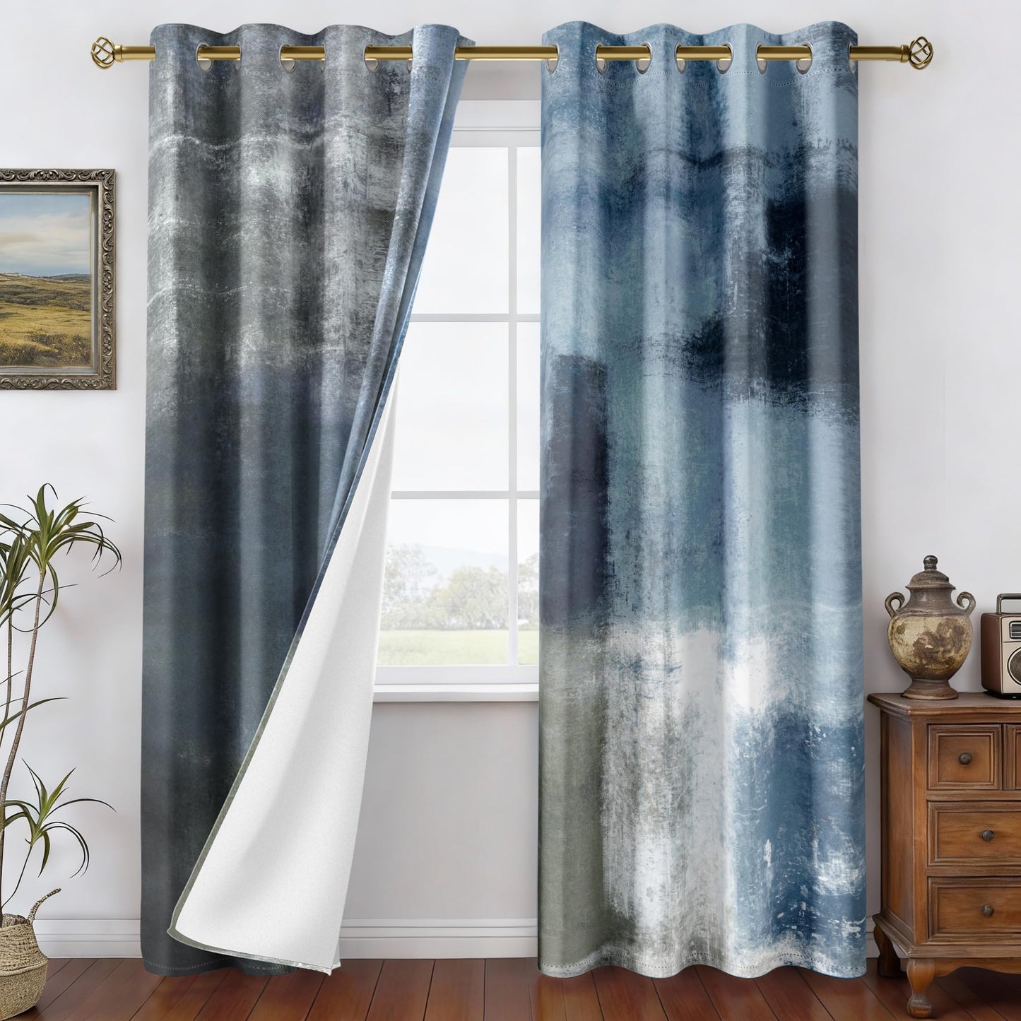 Asuexpect Dusty Blue Abstract Curtains 2 Panels Set Navy Grey Geometric Curtain Modern Chic Window Treatments Decorative for Farmhouse Living Room Bedroom Window 50% Darkening Curtain 52x84 Inch