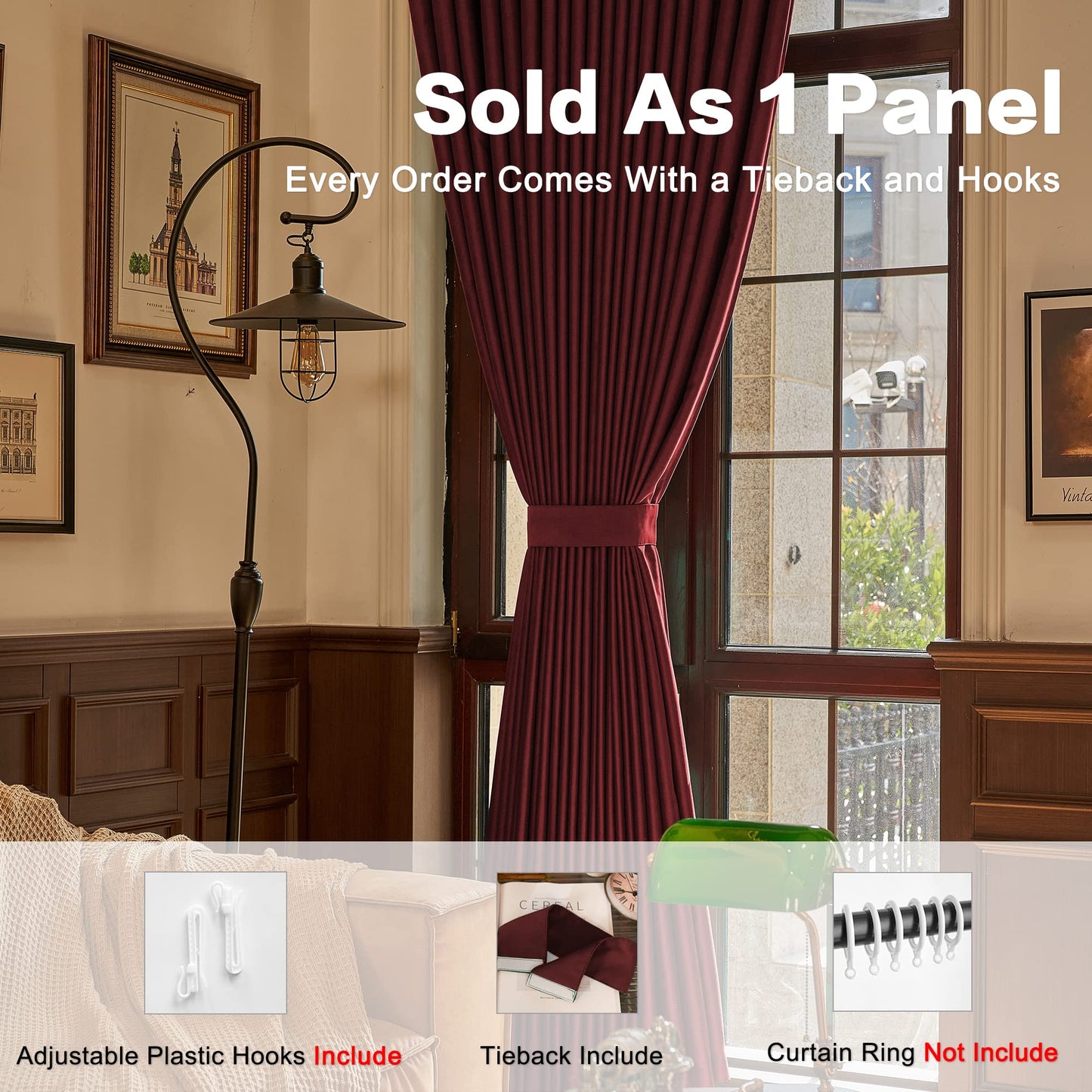 HUTO Burgundy Pinch Pleated Blackout Curtains Thermal Insulated Room Darkening Window Treatment Panel for Living Room, Bedroom, Kitchen, Small Window, 52 by 63 Inches Long, 1 Panel