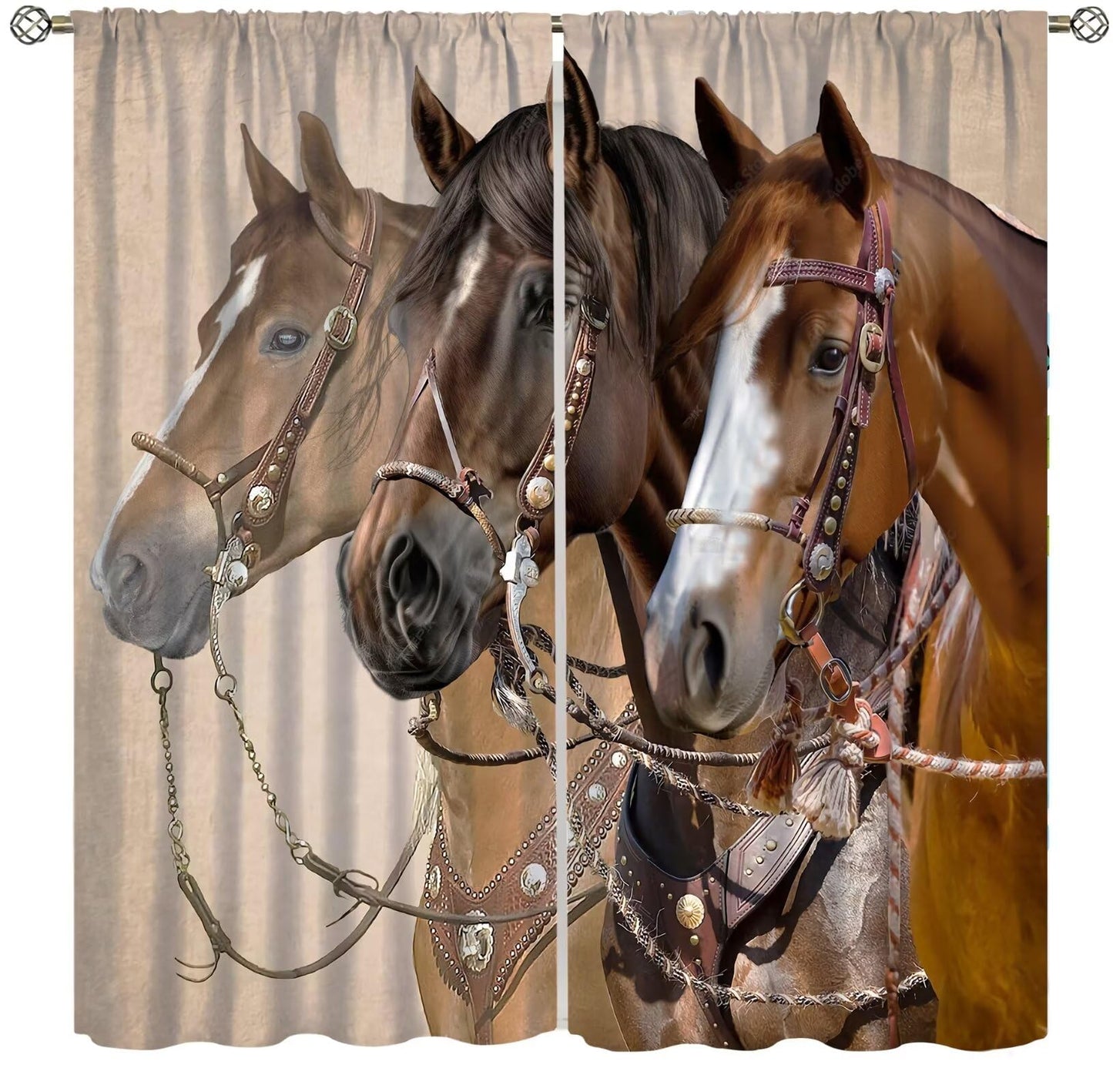 Yearn Jear Horse Window Curtains, Western Wild Horses Cowboy Curtains for Living Room, Country Stlye Farm Rustic Animal Horse Drapes,42x45 Inch Decor