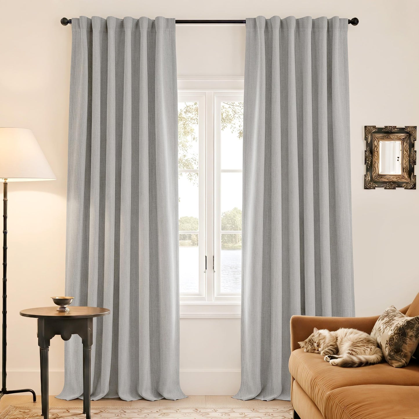 NICETOWN Scratch-Proof 100% Blackout Cloudy White Curtains, High-Density Linen Blend Window Treatments Rod Pocket & Back Tab Thermal Drapes for Bedroom/Living Room, W52 x L84, 2 Panels