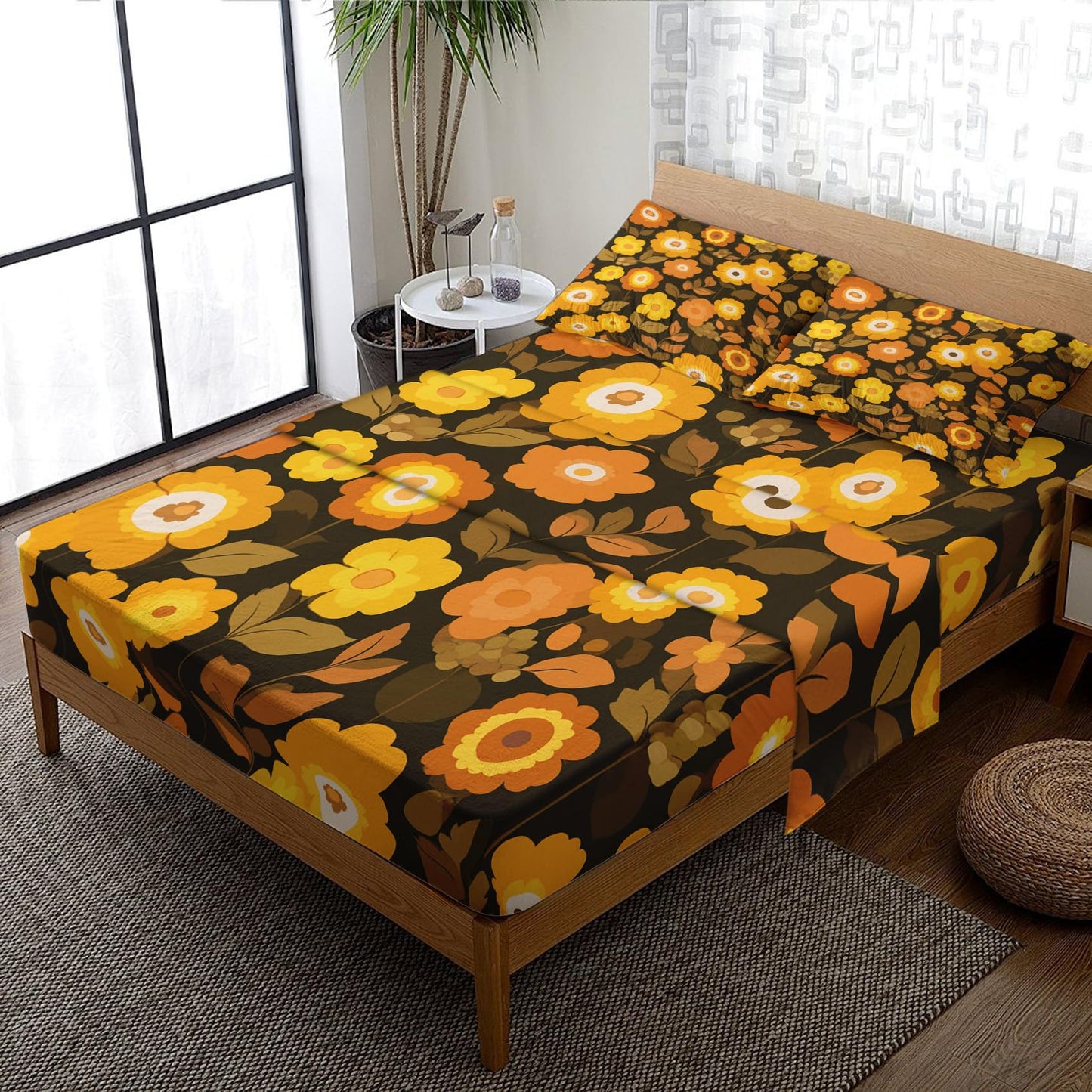 NOGAWA Retro Flower Bed Sheets, 70s Sheets, Bedroom Decor, Full Sheets Set Boho Floral, Bedding Sheets, 16 Inch Deep Pocket Fitted Sheet, Flat Sheet, Pillowcases
