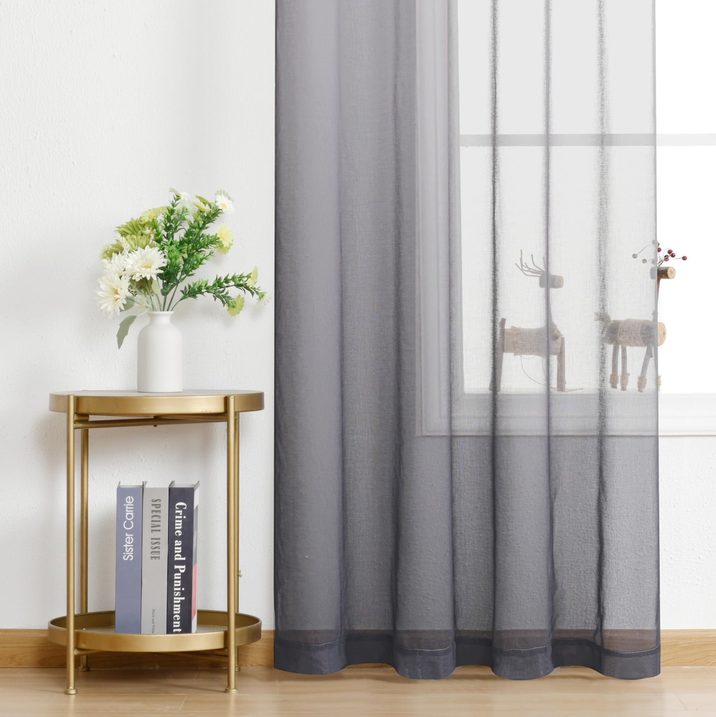DWCN Grey Ombre Sheer Curtains - Gradient Semi Voile Grommet Top Window Curtains for Bedroom and Living Room, Set of 2 Panels, 52 x 84 Inches Long