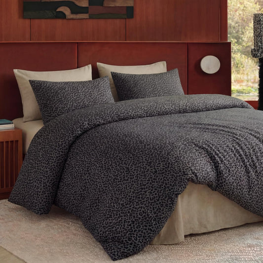 Cozaline 100% Cotton Duvet Cover Queen Size, Black Leopard Print Bedding Set with Zipper Closure, African Wildlife Animal Skin Cheetah Print Comforter Cover with 2 Pillowcases for All Seasons